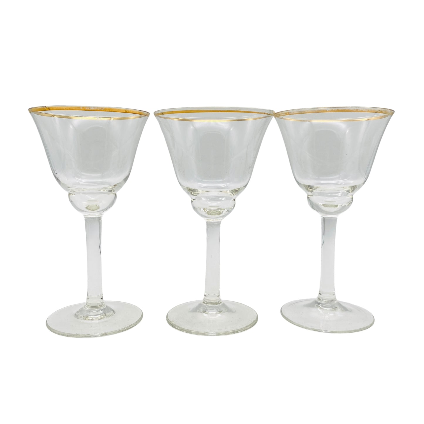 Vintage Likörgläser 3er Set Goldrand transparent Gläser Glas 60er 70er 13,7 cm