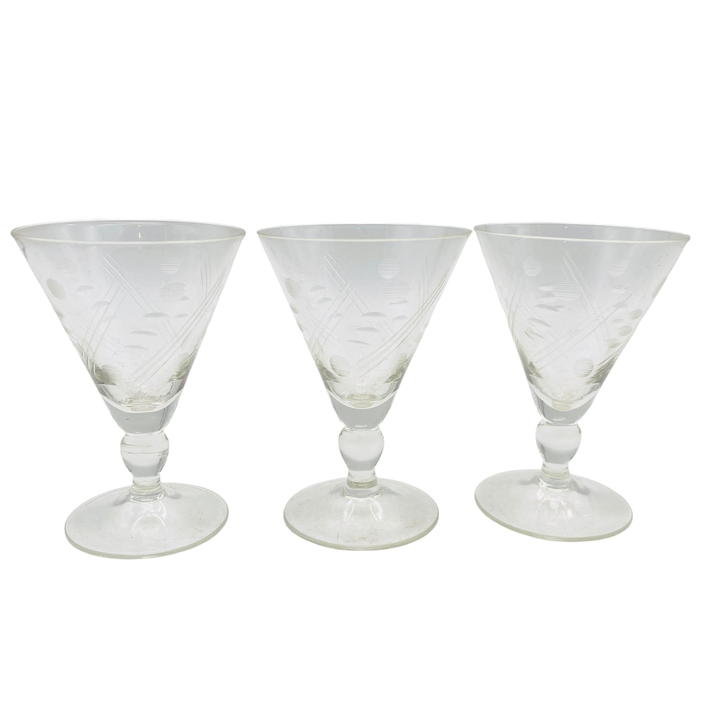 Vintage Likörgläser hand beschliffen 3er Set 20er 30er 40er Jahre Art Deco H 8,5 cm