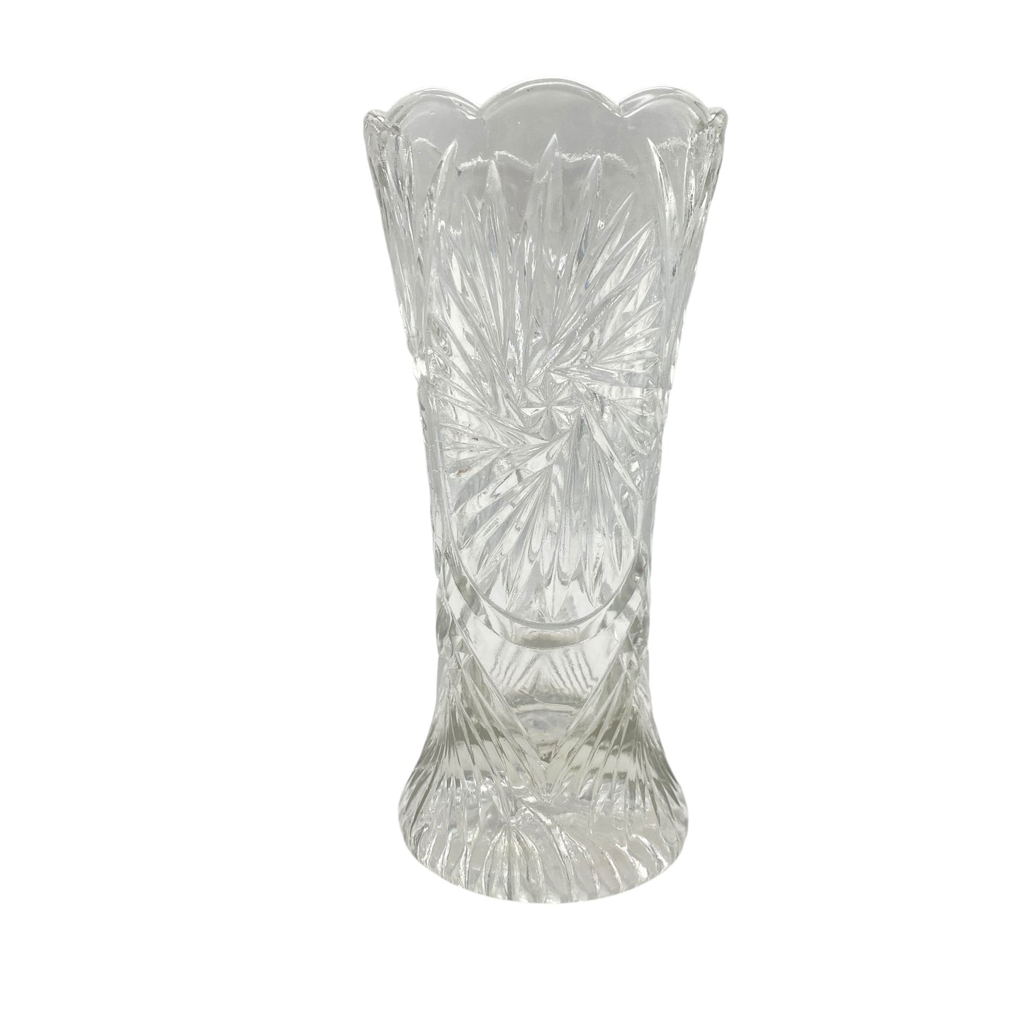 Vintage Pressglas Vase 60er 70er Jahre mit Sternen beschliffen transparent