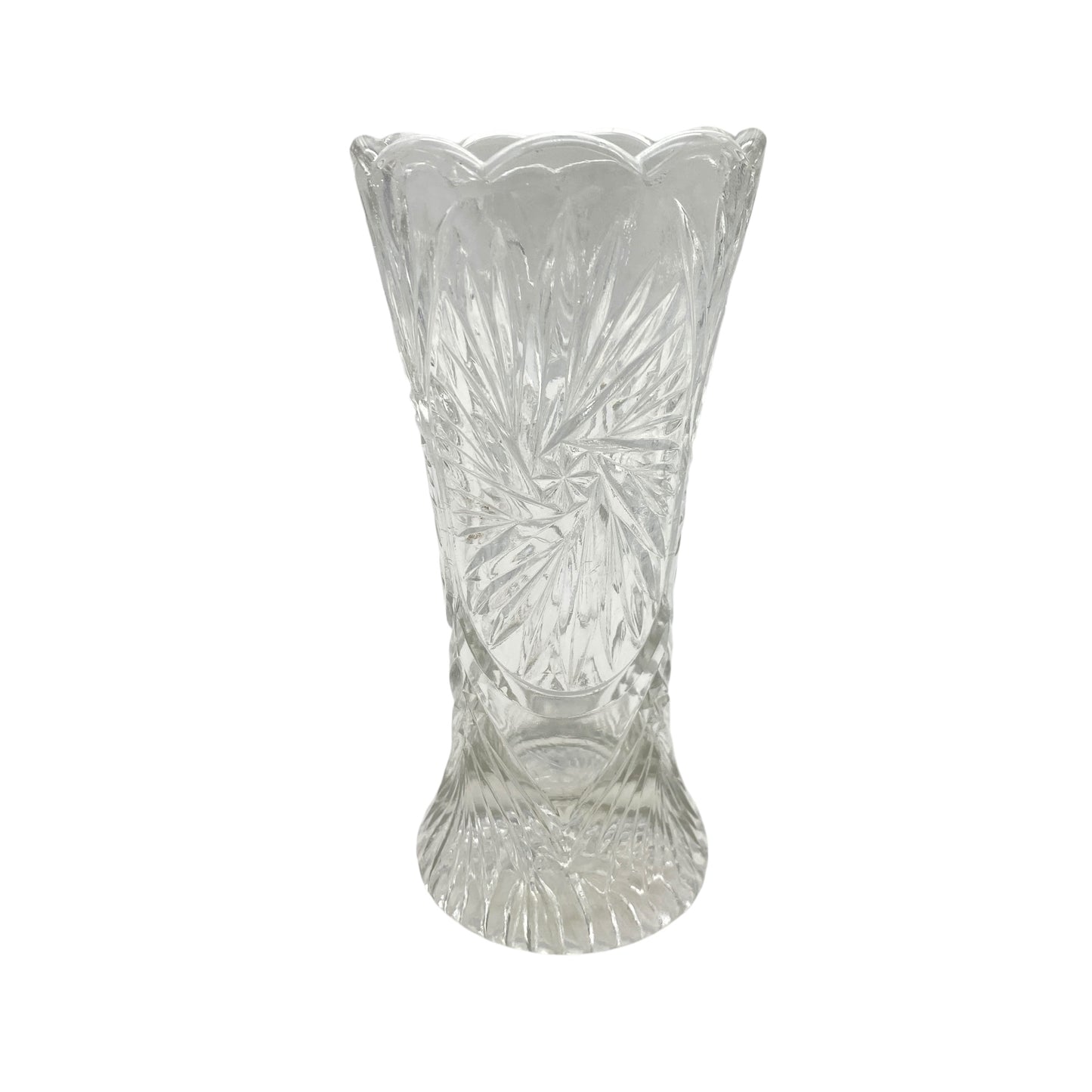 Vintage Pressglas Vase 60er 70er Jahre mit Sternen beschliffen transparent