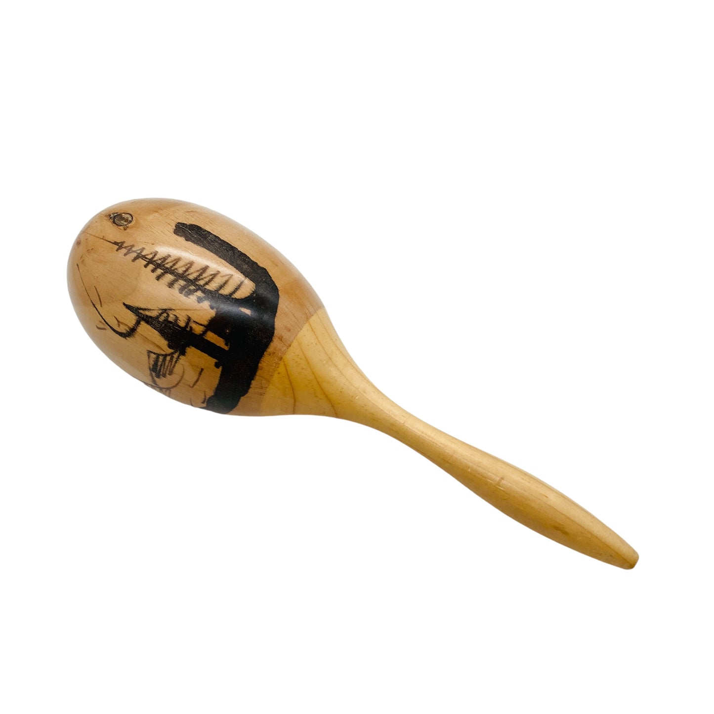 Vintage Rassel Handrassel aus Holz bemalt in schwarz L ca 27 cm Instrument