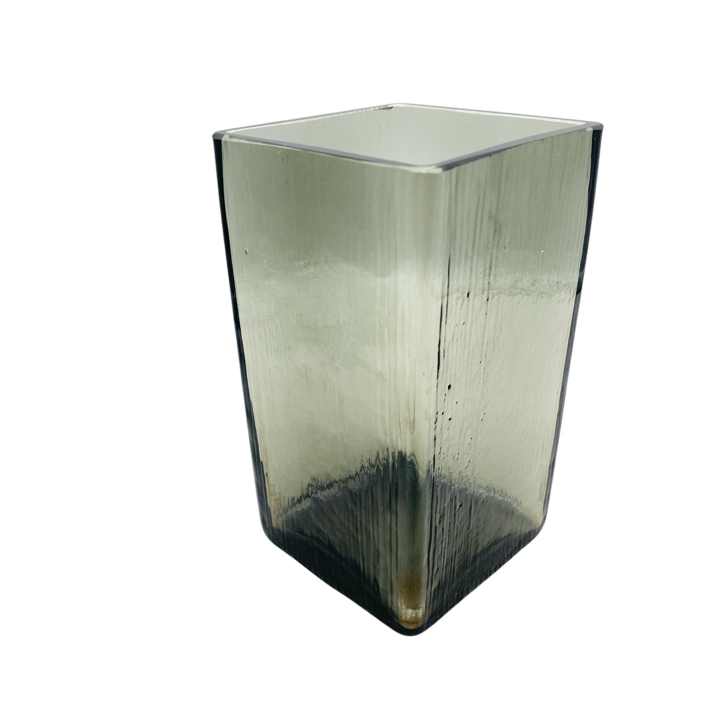 Vintage Rauchglas Vase 50er 60er Jahre Blumenvase eckig grau Glas Mid Century Lounge Dekoration