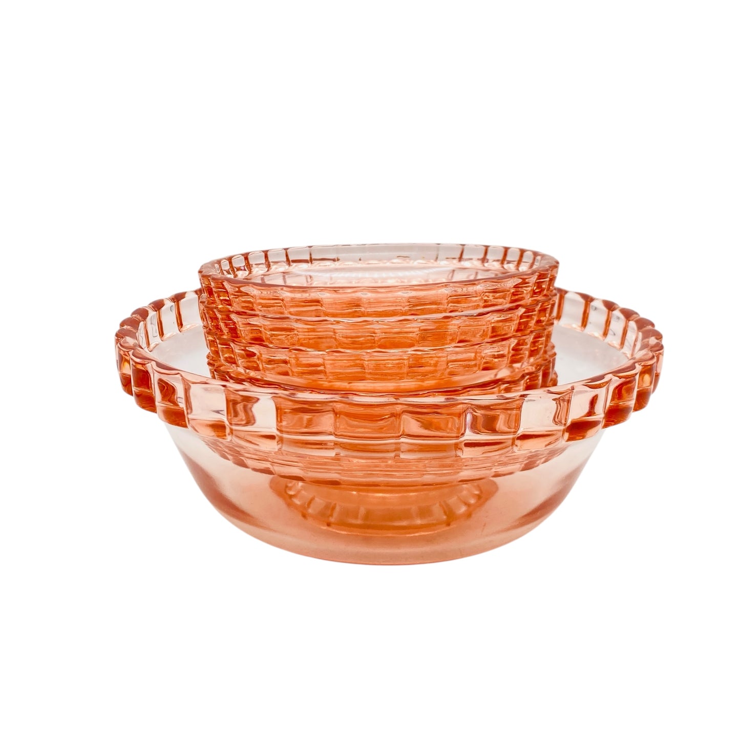 Vintage Schalen Set Schüssel rosa rosé Glas 7 teilig 60er 70er Jahre Mid Century Dessert