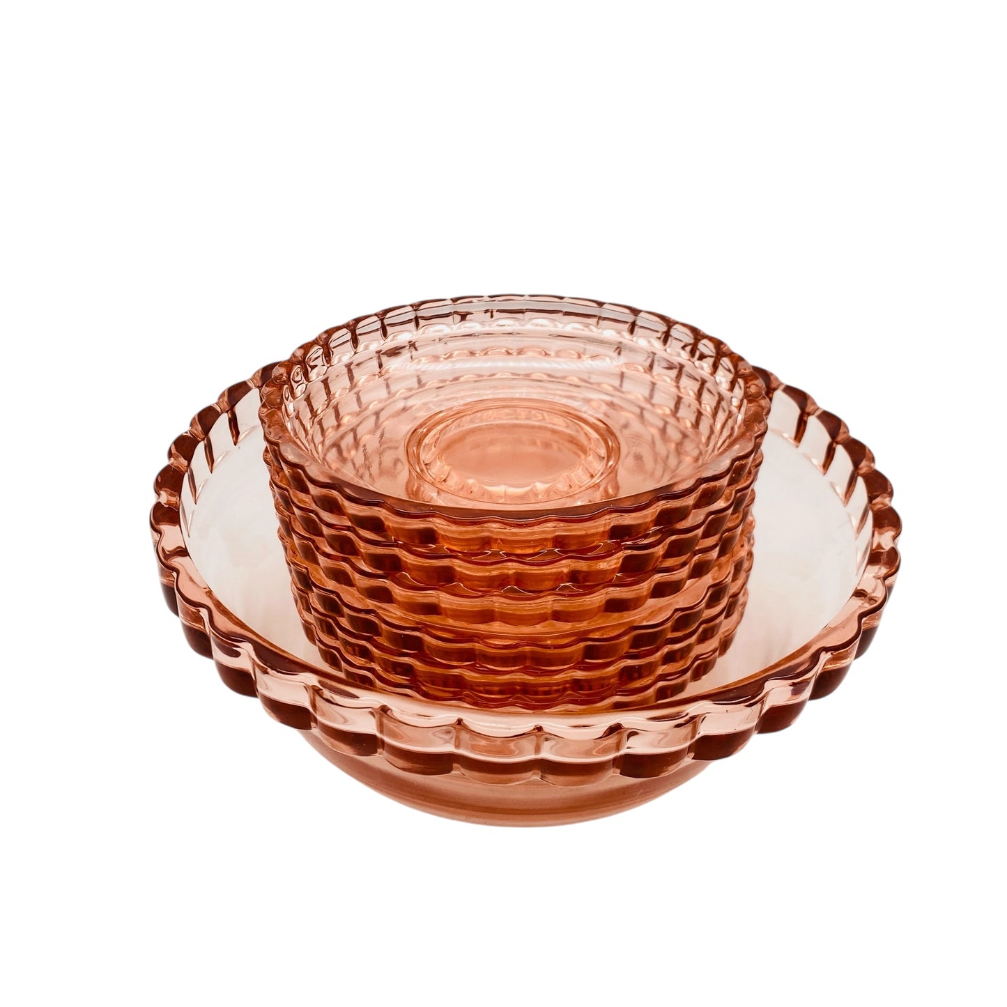 Vintage Schalen Set Schüssel rosa rosé Glas 7 teilig 60er 70er Jahre Mid Century Dessert