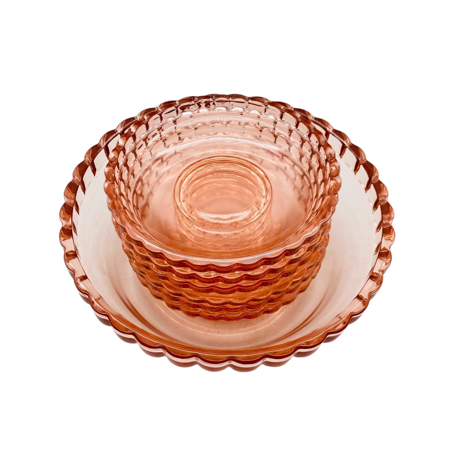 Vintage Schalen Set Schüssel rosa rosé Glas 7 teilig 60er 70er Jahre Mid Century Dessert