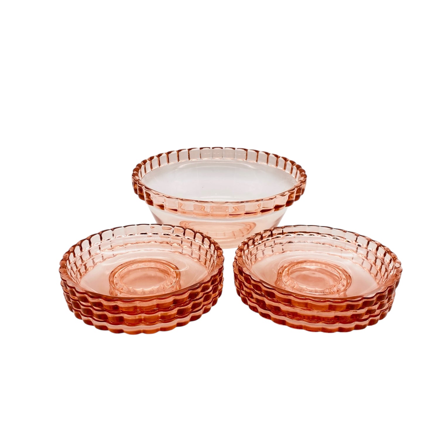 Vintage Schalen Set Schüssel rosa rosé Glas 7 teilig 60er 70er Jahre Mid Century Dessert