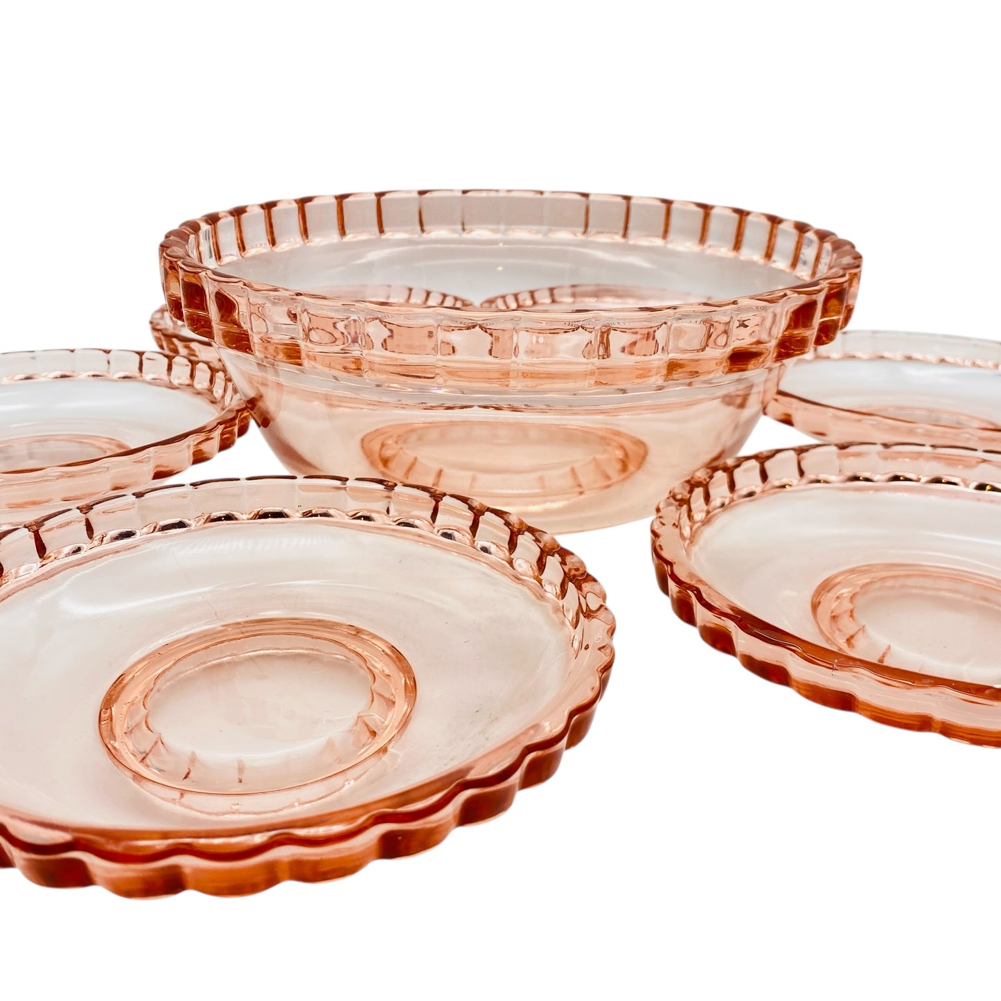 Vintage Schalen Set Schüssel rosa rosé Glas 7 teilig 60er 70er Jahre Mid Century Dessert