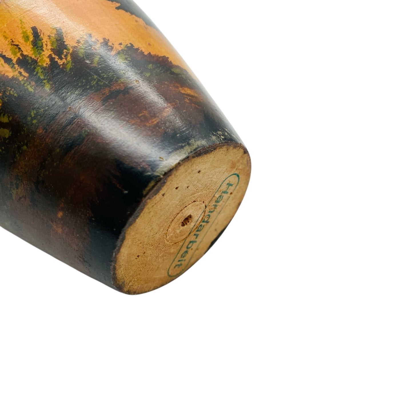 Vintage Schwarzwaldvase aus Holz geschnitzt und gedrechselt Handbemalt Schwarzwaldhaus