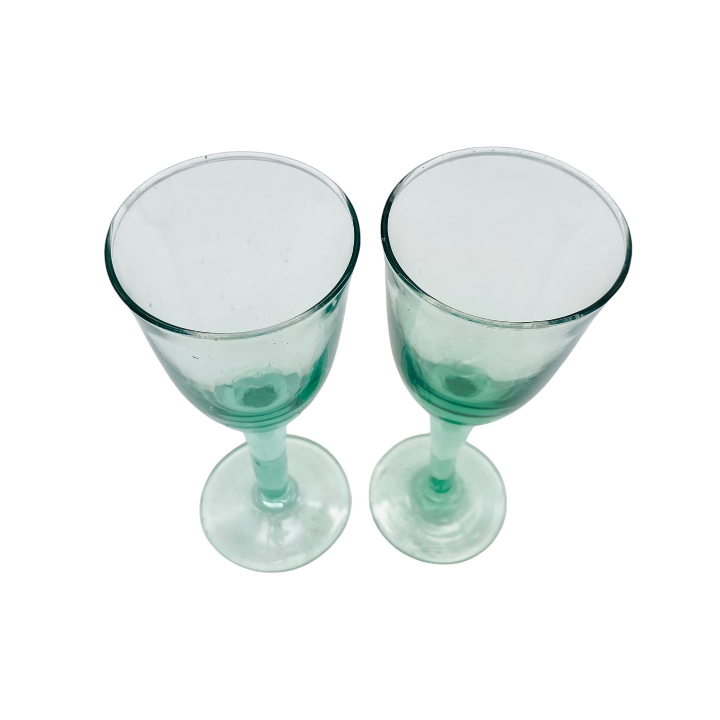 Vintage Sherrygläser Likörgläser Schnapsgläser grünlich grün Glas 2er Set 15,6 cm