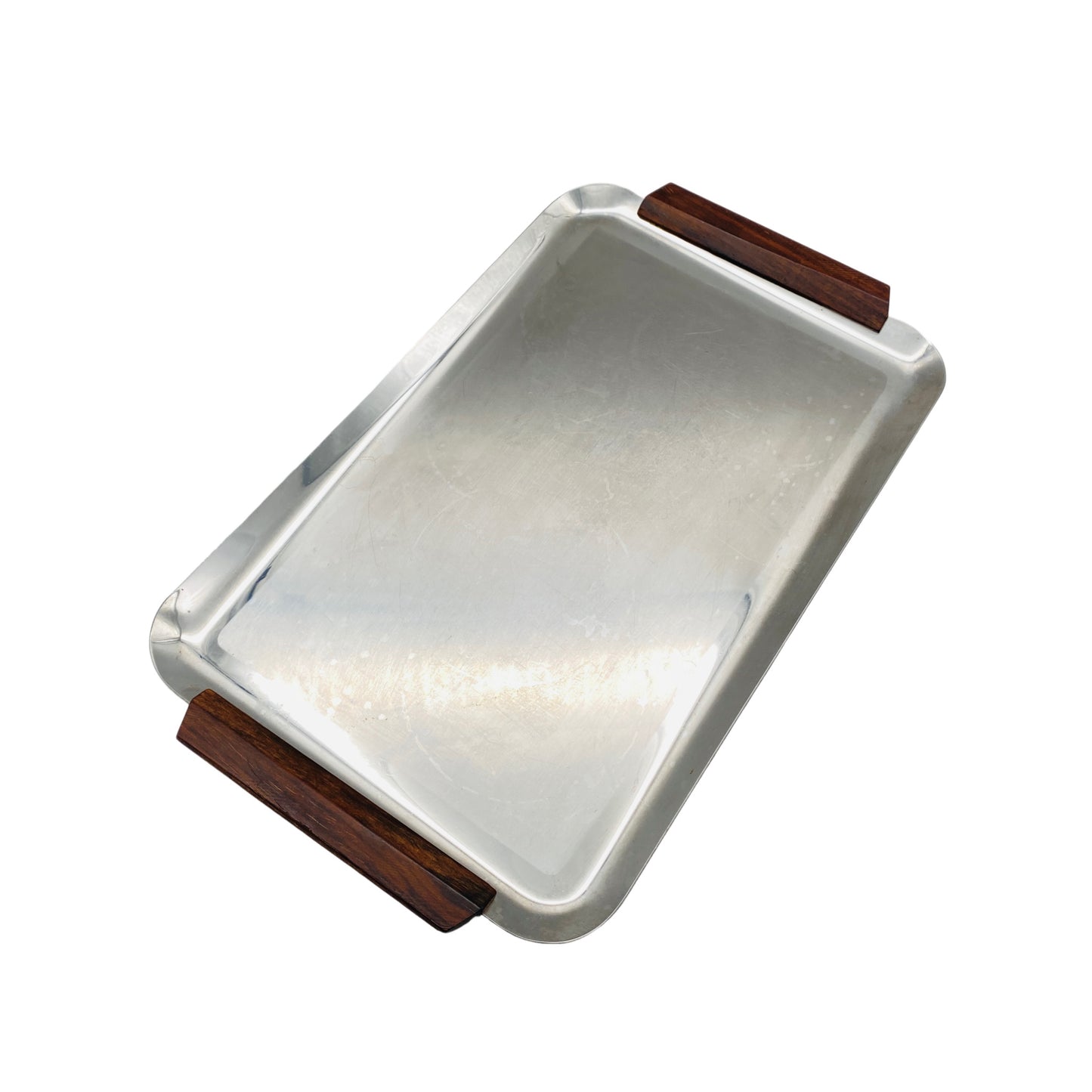 Vintage Tablett Edelstahl Holz 60er 70er Jahre Mid Century