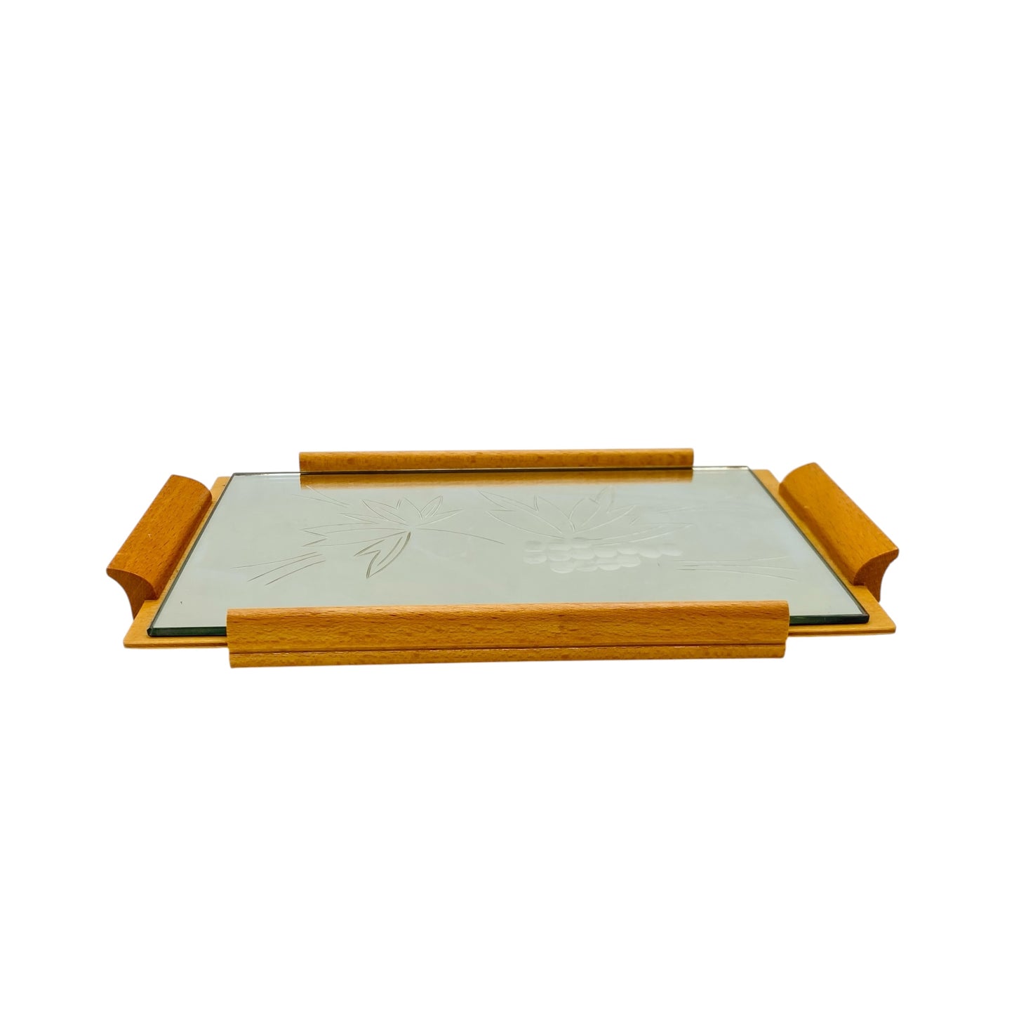 Vintage Tablett Spiegel Holz Glas L 25,4 cm Hausbar 1960er 1970er Jahre