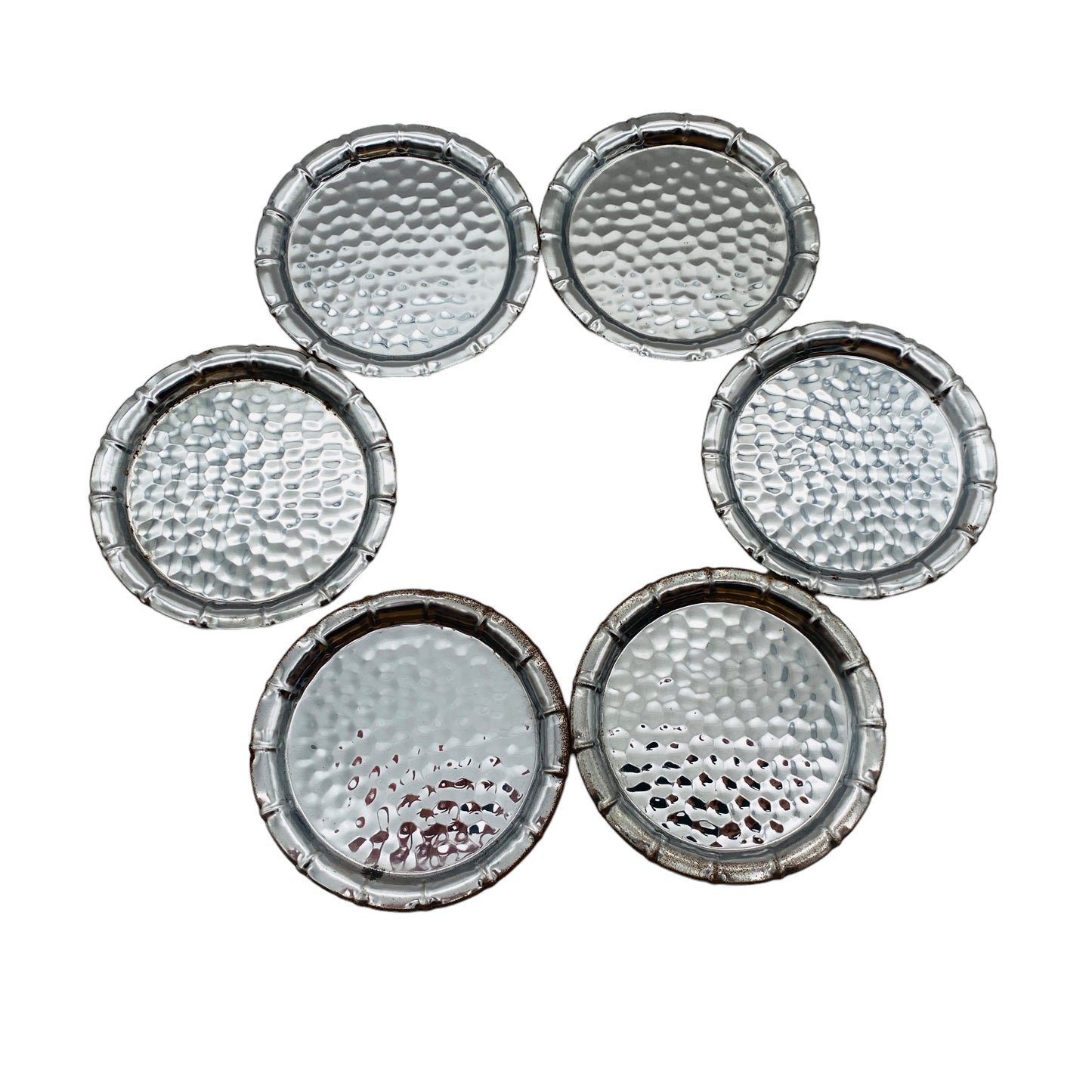 Vintage Untersetzer 6er Set Metall silber D 10 cm 50er 60er Jahre Teller