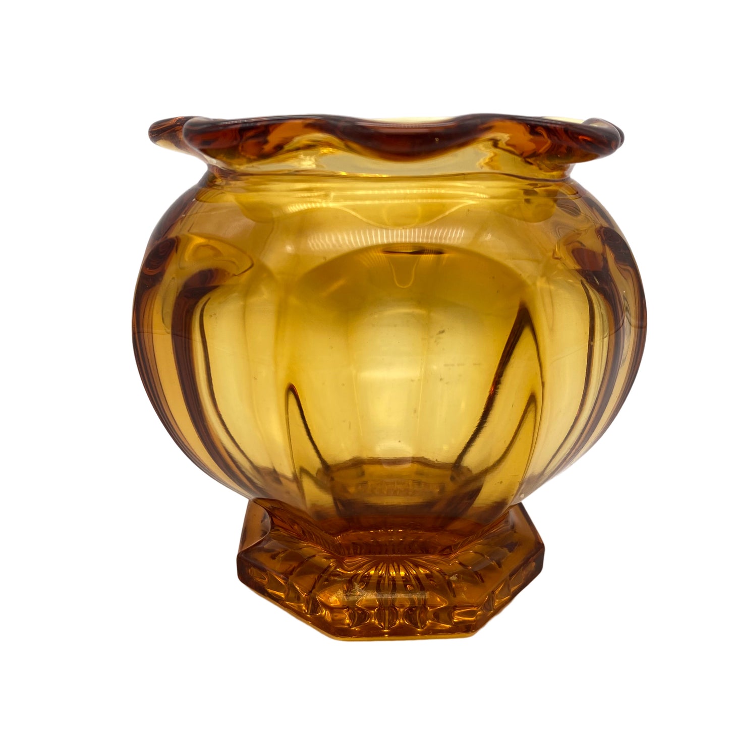 Vintage Vase Glas Bernstein braun 8 eckig 60er 70er Jahre