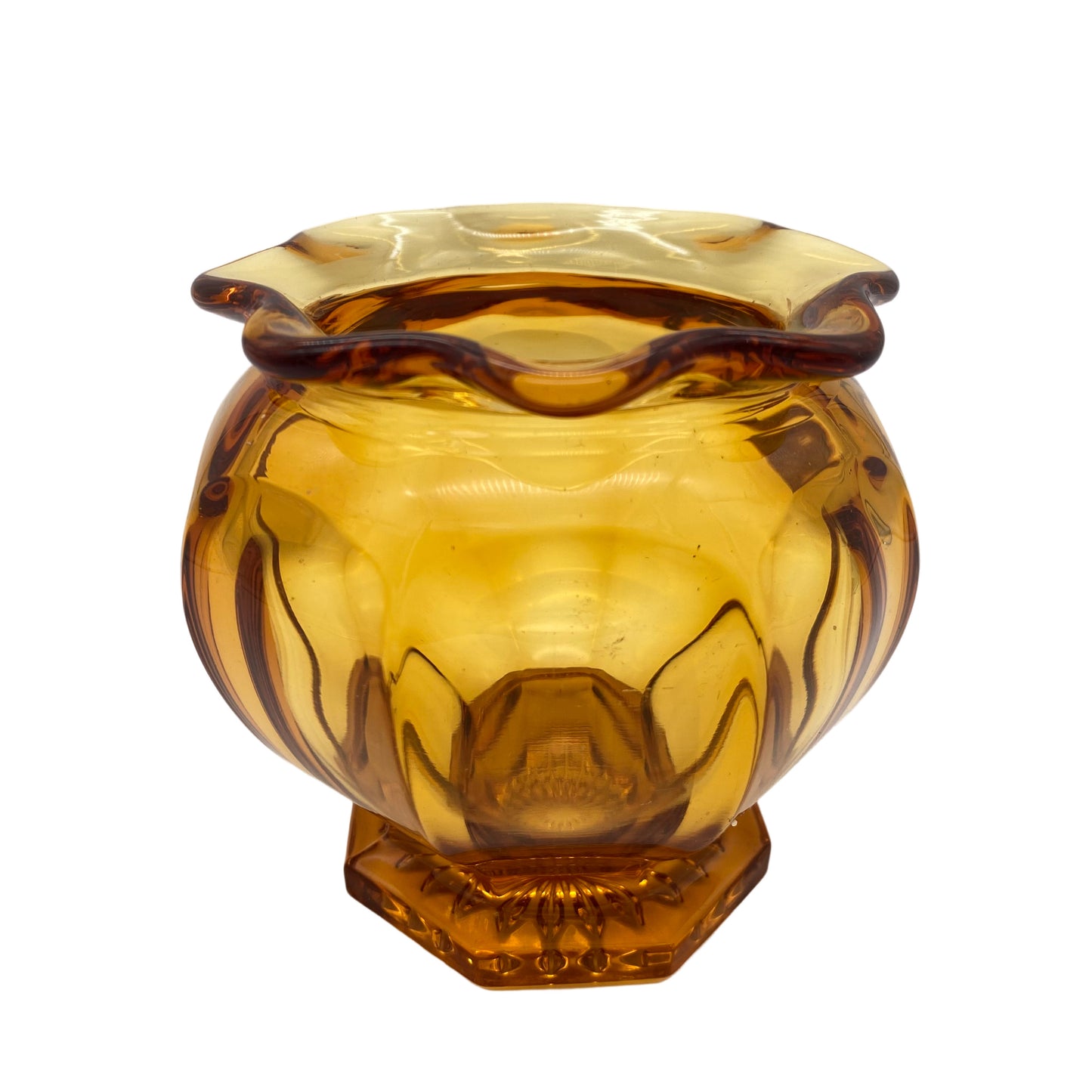 Vintage Vase Glas Bernstein braun 8 eckig 60er 70er Jahre