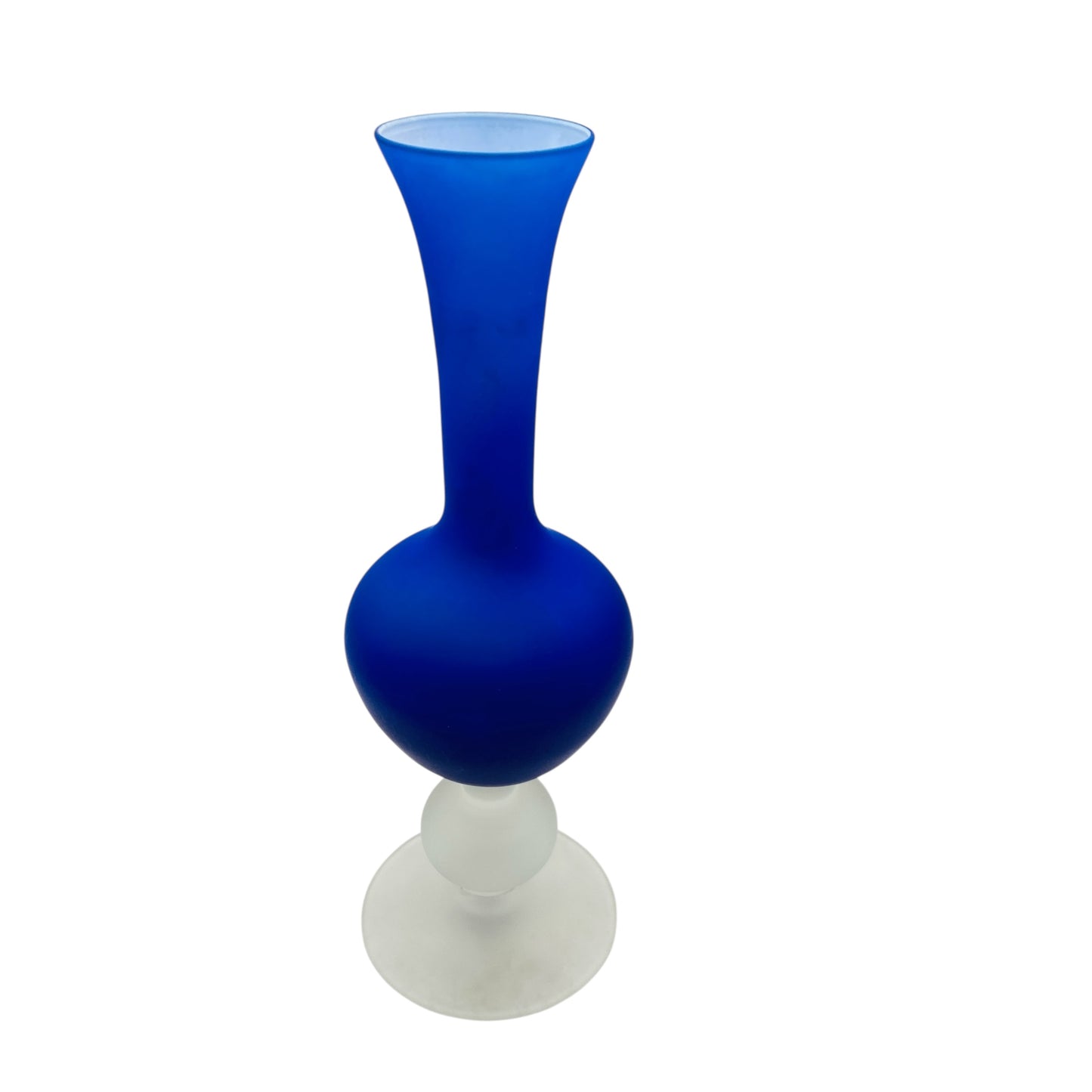 Vintage Vase blau satiniert Überfang weiß 60er 70er Jahre Stielvase