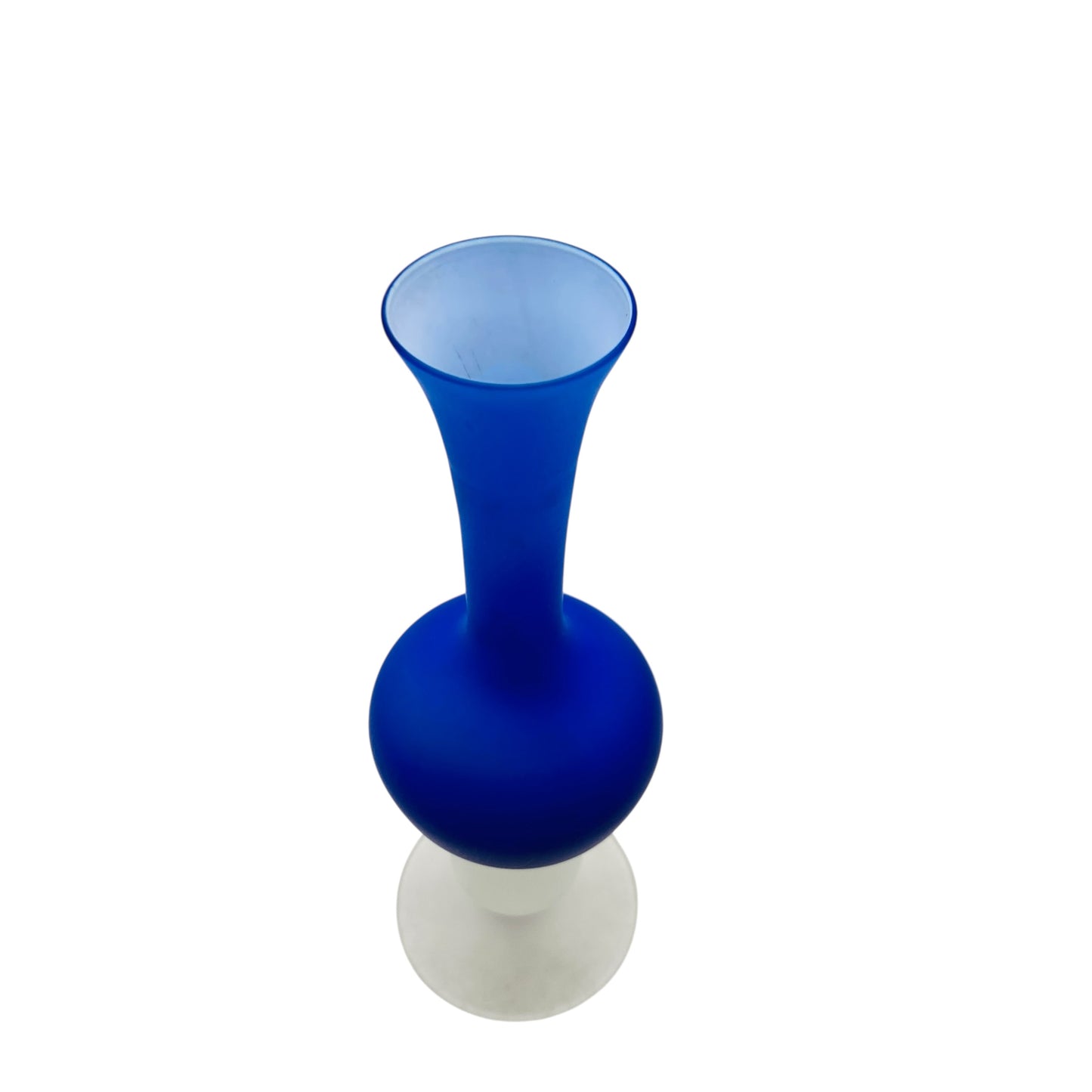 Vintage Vase blau satiniert Überfang weiß 60er 70er Jahre Stielvase