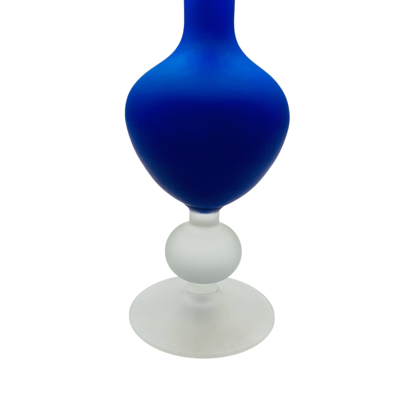 Vintage Vase blau satiniert Überfang weiß 60er 70er Jahre Stielvase