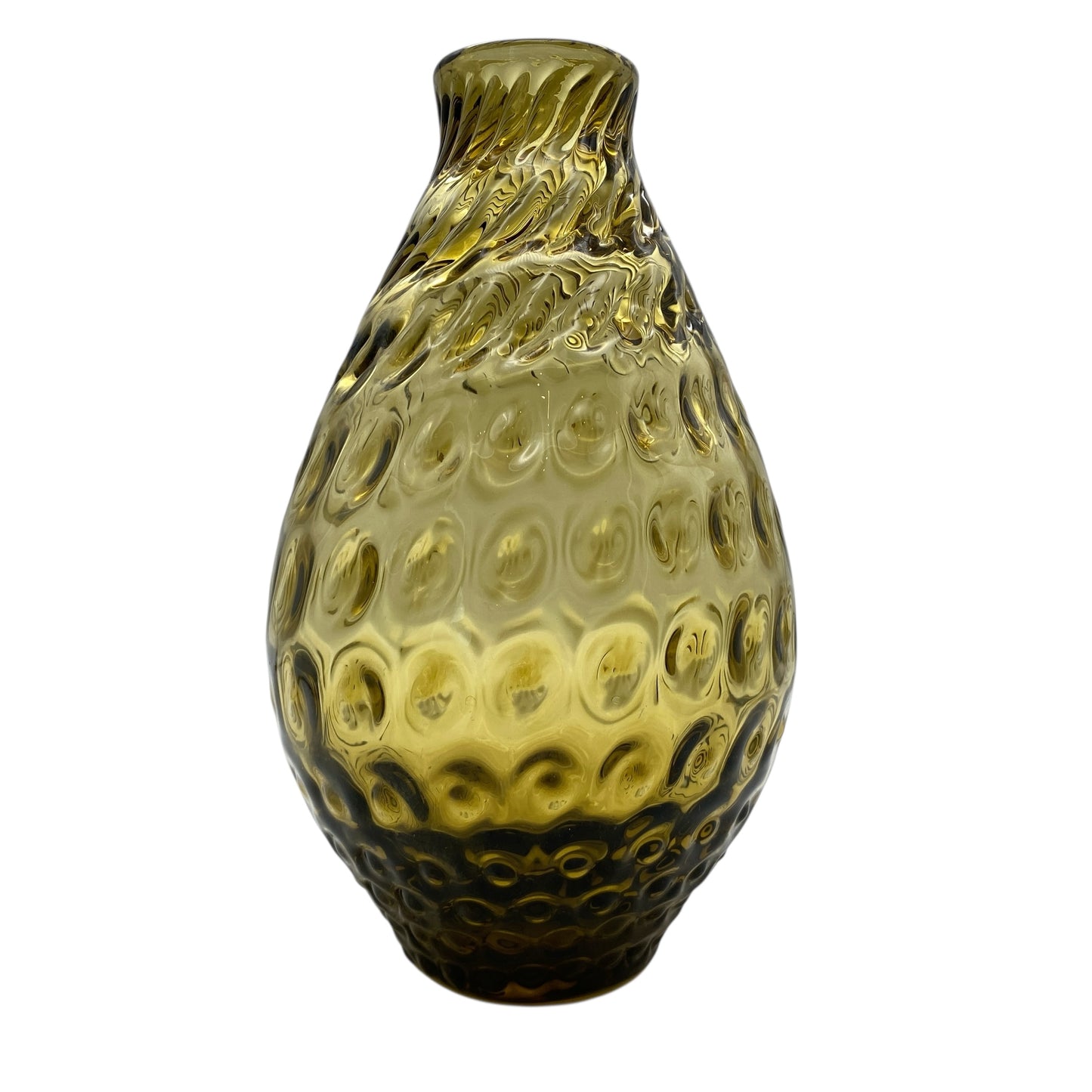 Vintage Vase gelb Bernstein Glas 60er 70er Jahre gedrehtes Dekor schwer