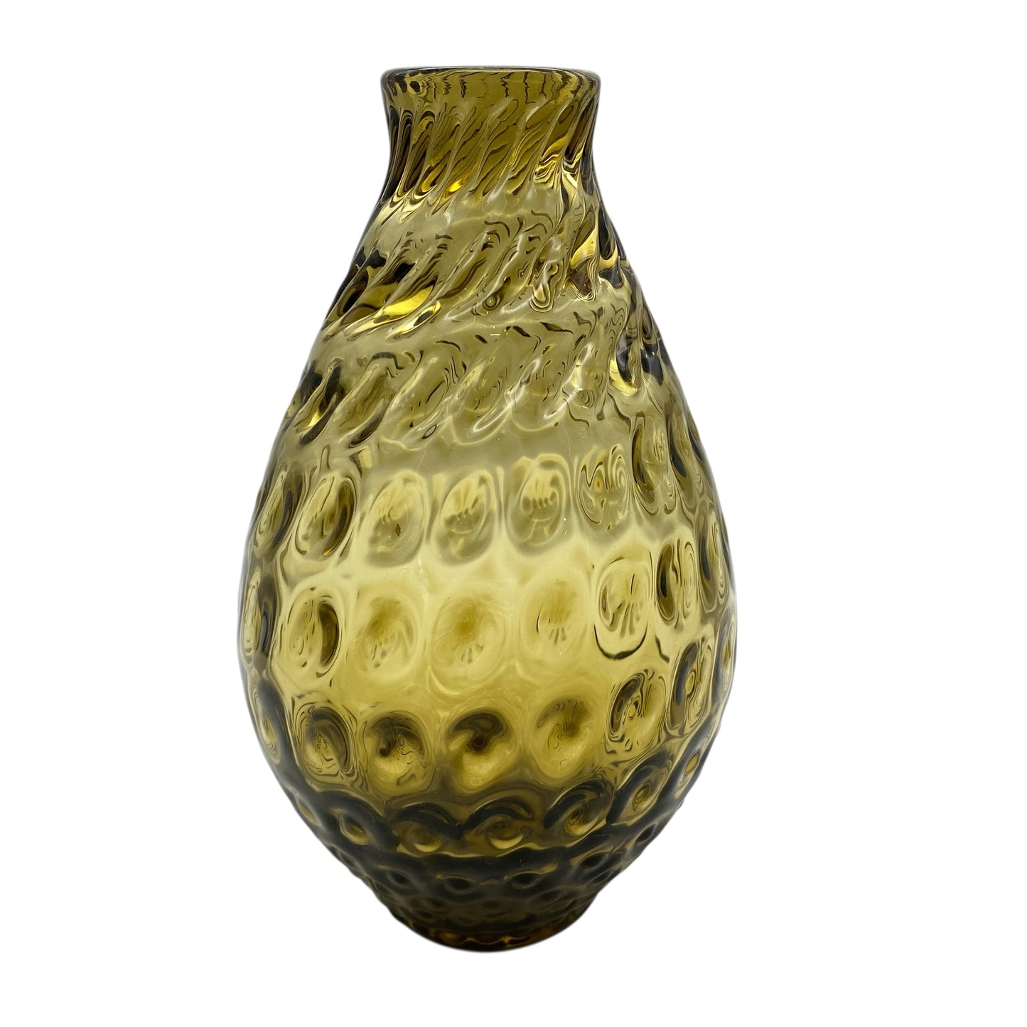 Vintage Vase gelb Bernstein Glas 60er 70er Jahre gedrehtes Dekor schwer