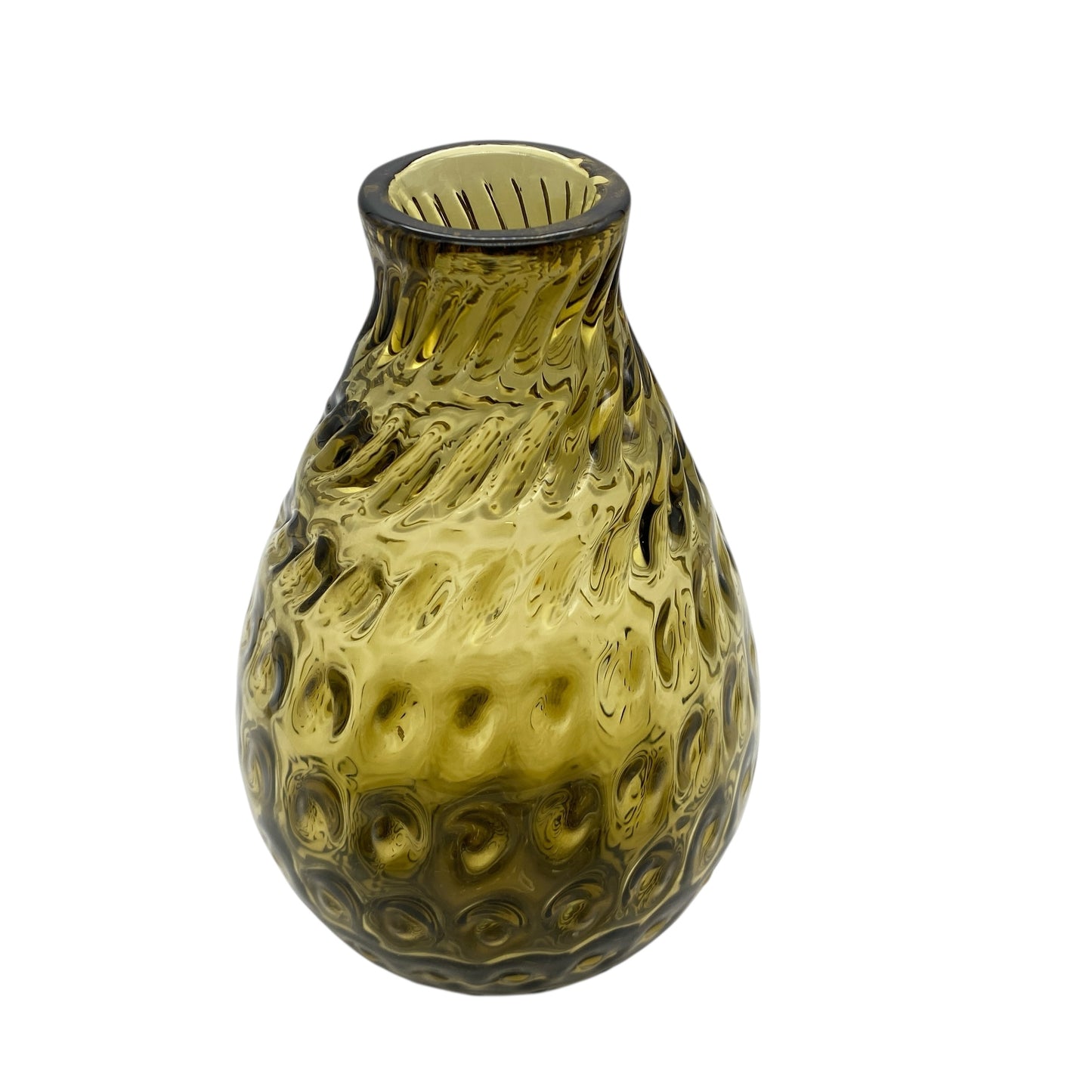 Vintage Vase gelb Bernstein Glas 60er 70er Jahre gedrehtes Dekor schwer