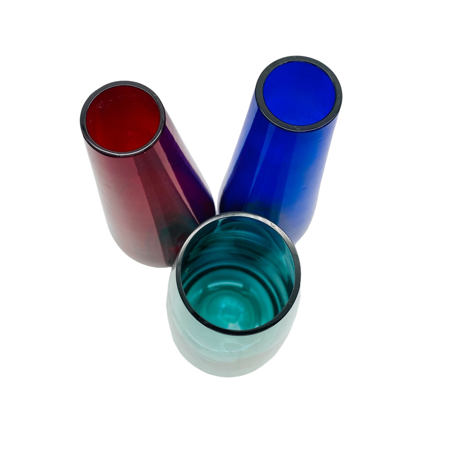 Vintage Vasen Set Blumenvasen türkis rot blau 60er 70er Jahre Mid Century Glas