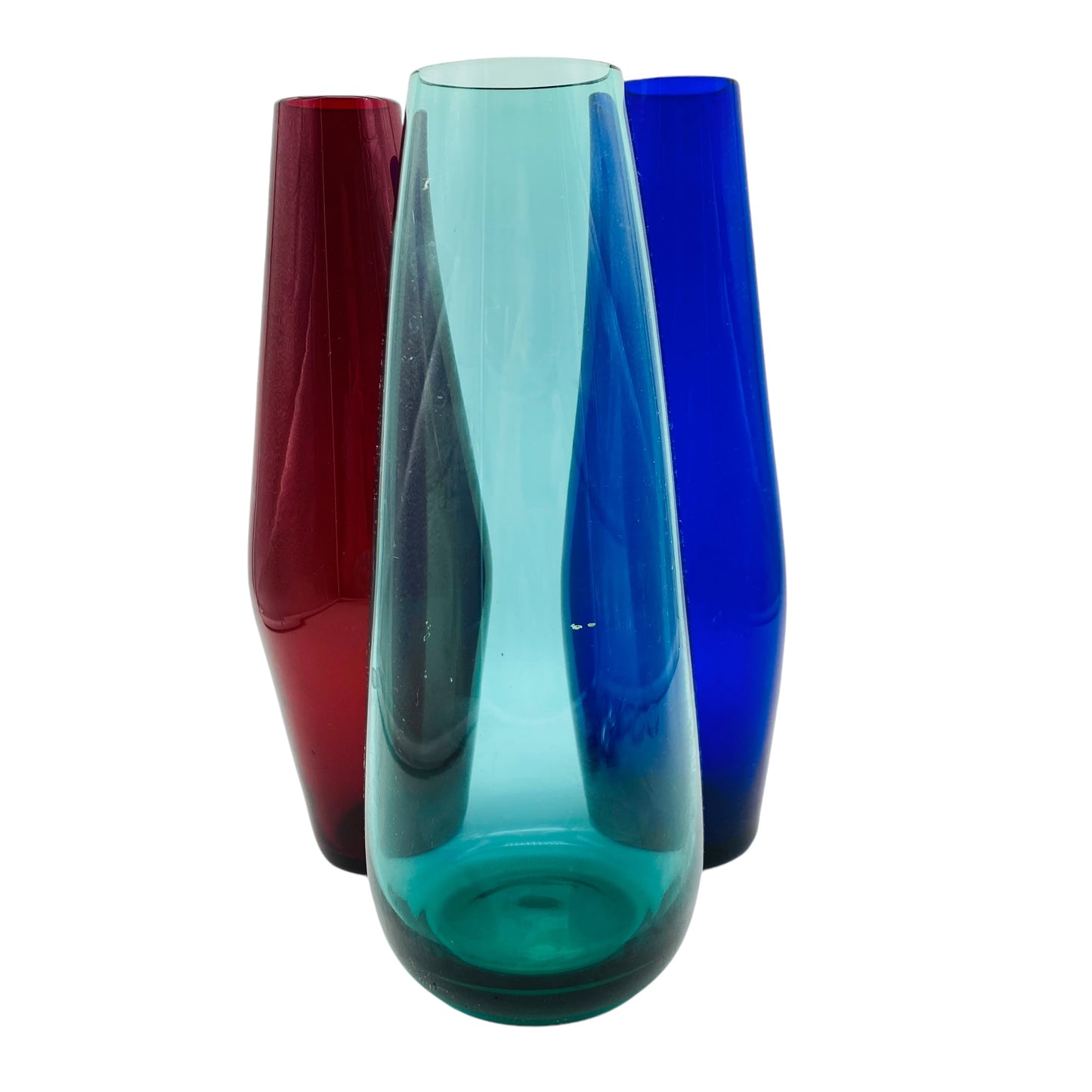Vintage Vasen Set Blumenvasen türkis rot blau 60er 70er Jahre Mid Century Glas