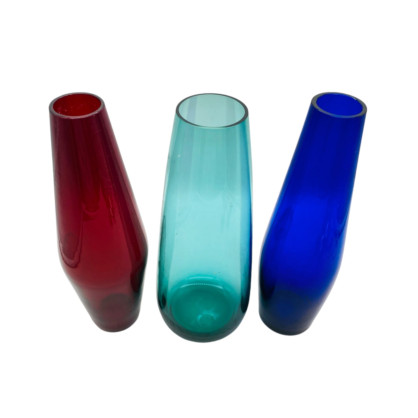 Vintage Vasen Set Blumenvasen türkis rot blau 60er 70er Jahre Mid Century Glas