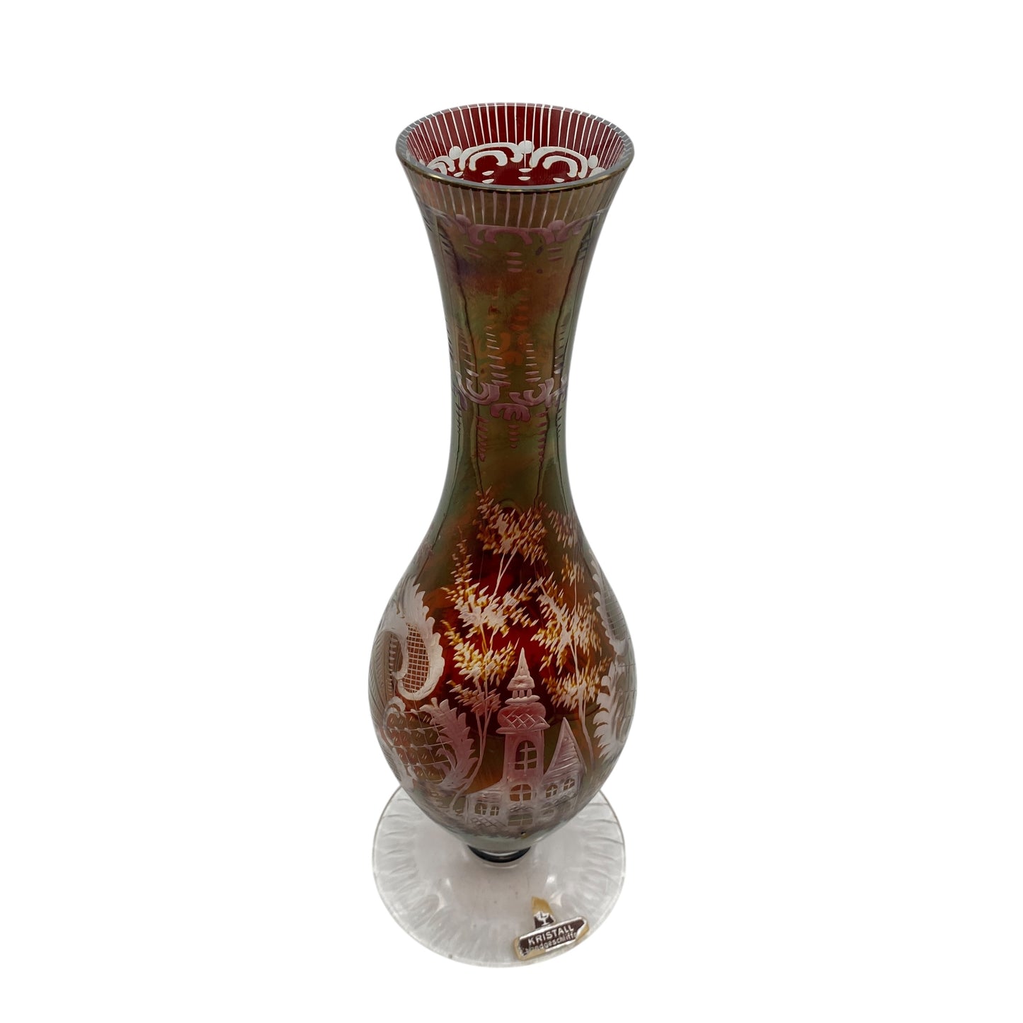 Vintage Vase rubin rot beschliffen Glas 60er 70er Jahre Deko