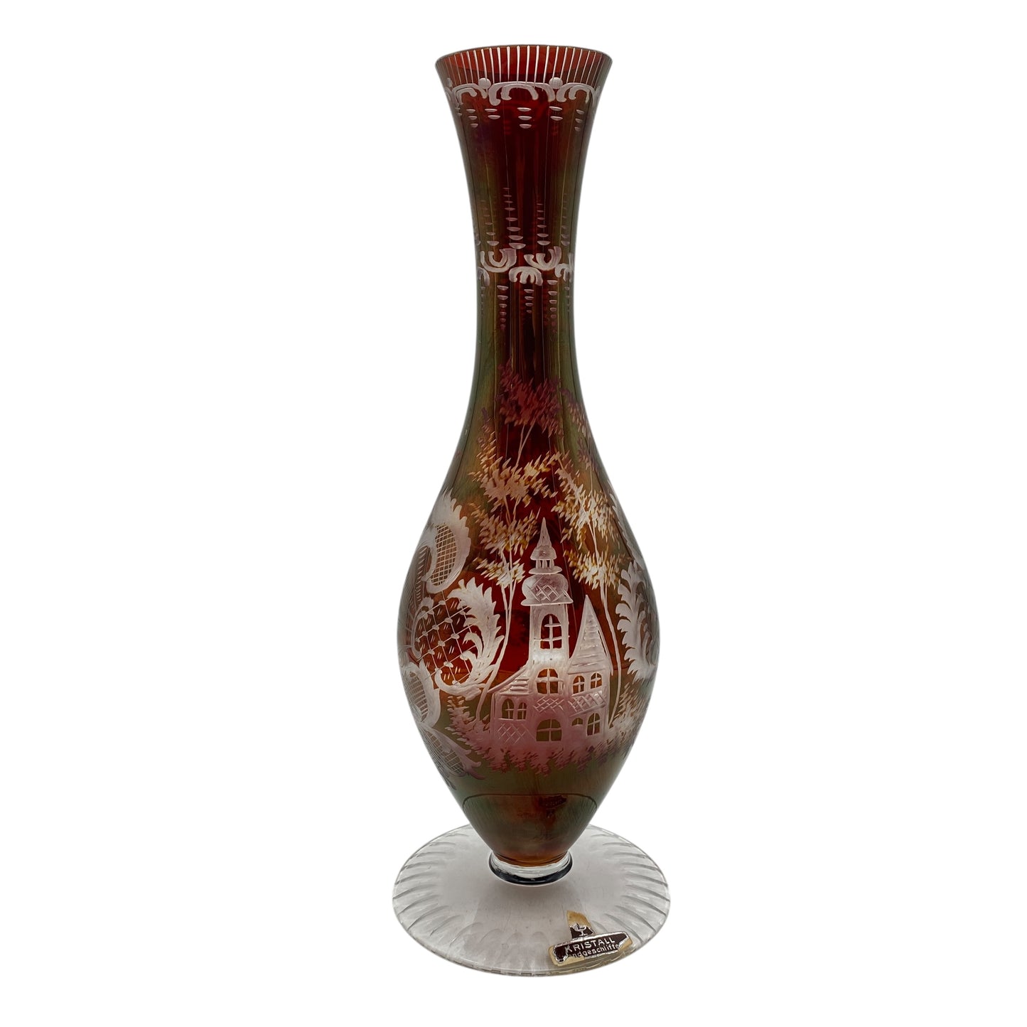 Vintage Vase rubin rot beschliffen Glas 60er 70er Jahre Deko