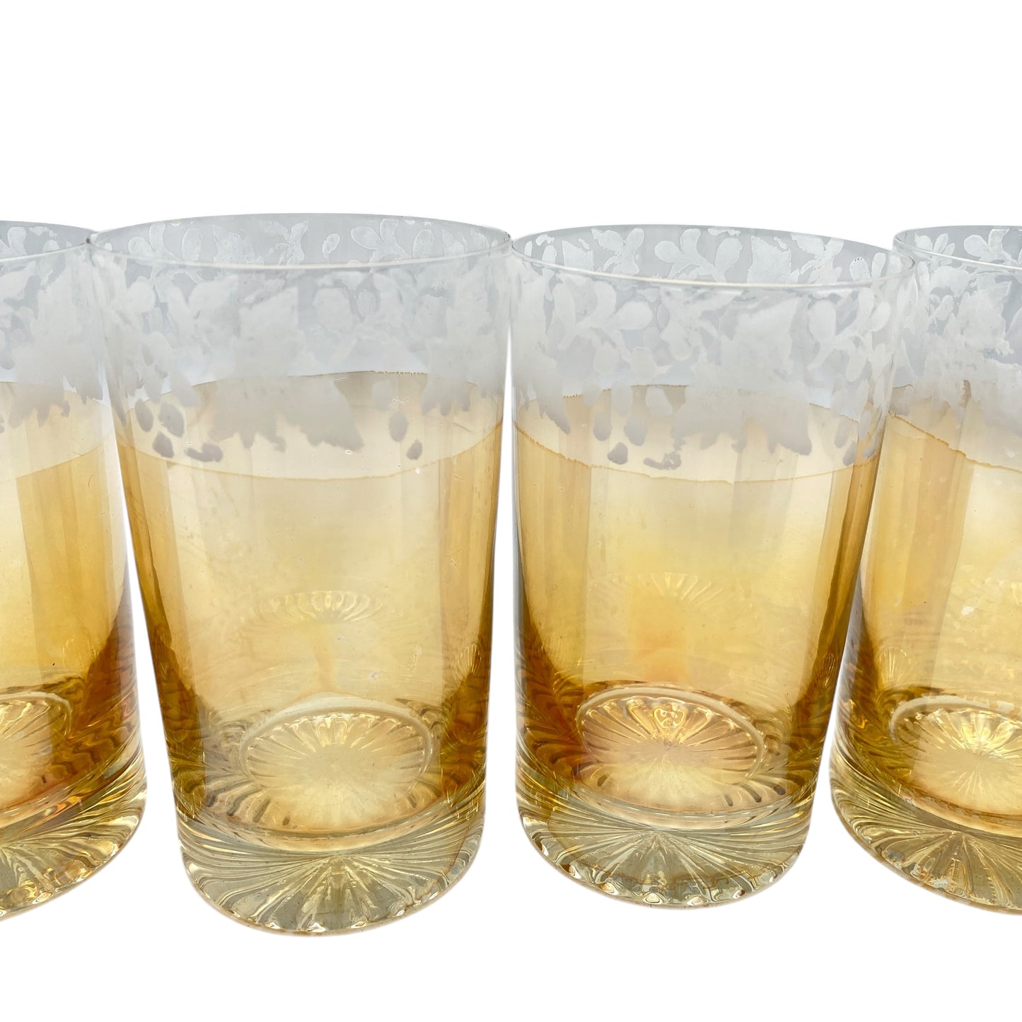 Vintage Wassergläser 6er Set gelb Bernstein irisierend Trinkgläser Glas 60er 70er Jahre