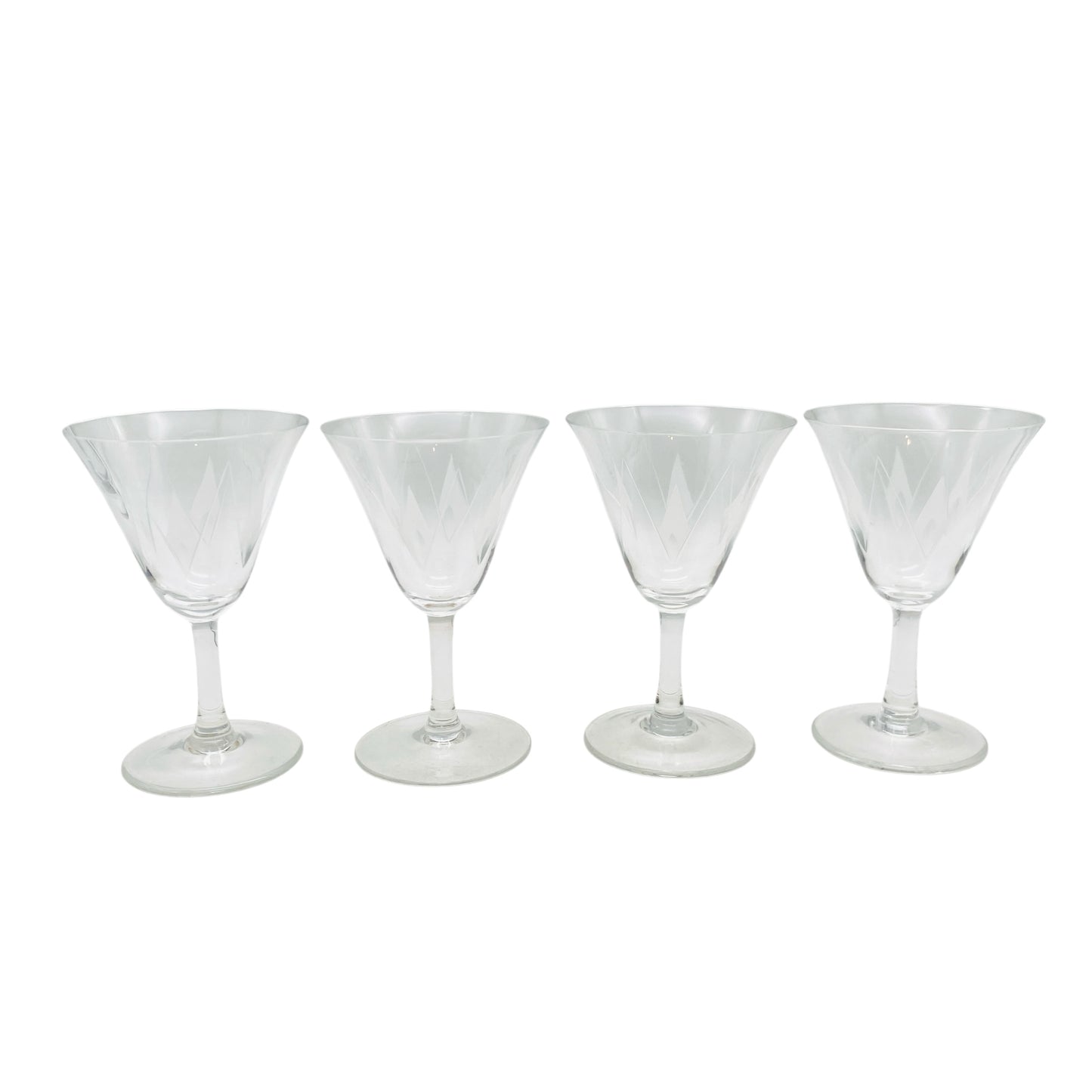 Vintage Weingläser 4er Set beschliffen Sterne sternförmig Rillen 50er 60er Jahre Mid Century