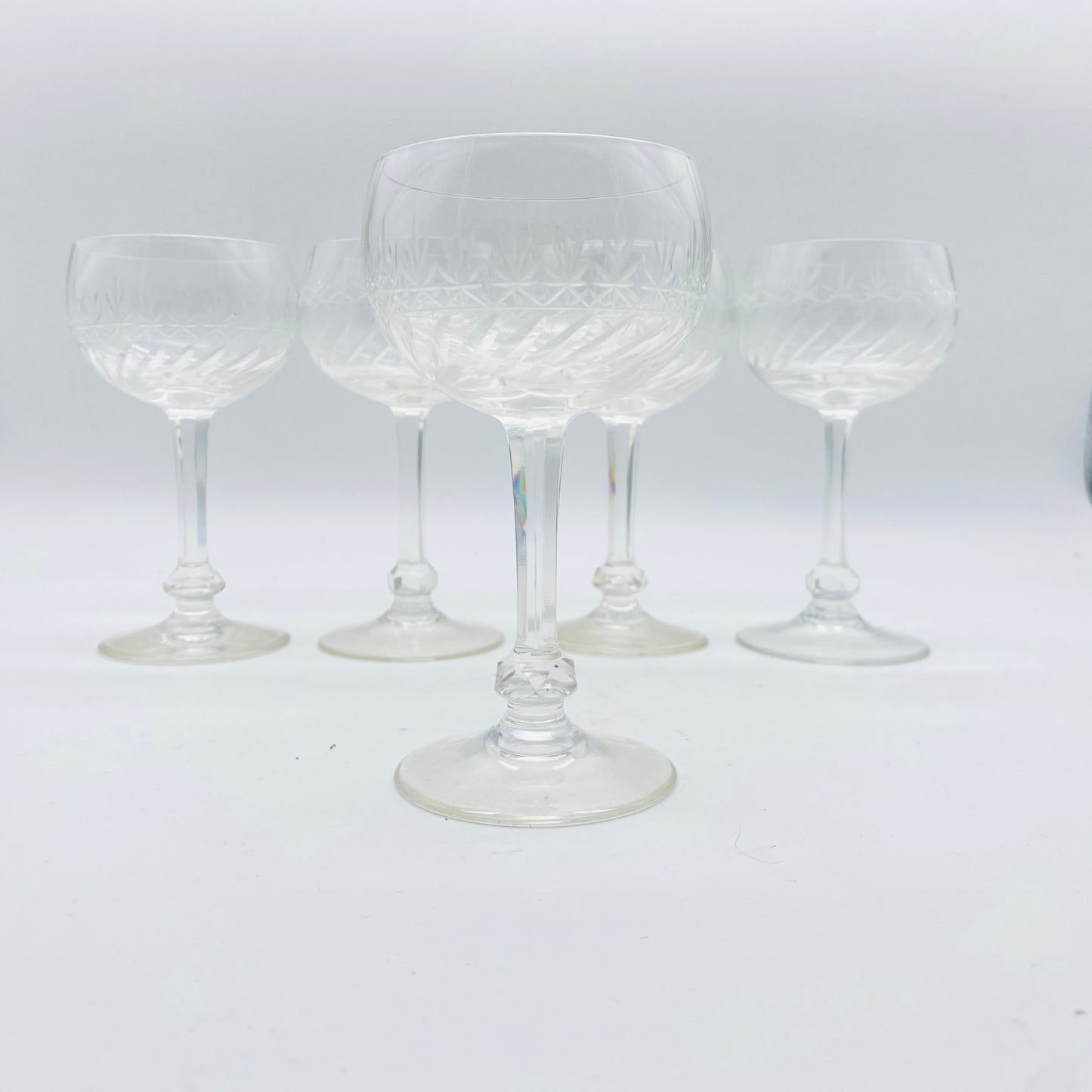 Vintage Weingläser beschliffen 50er 60er Mid Century 5er Set