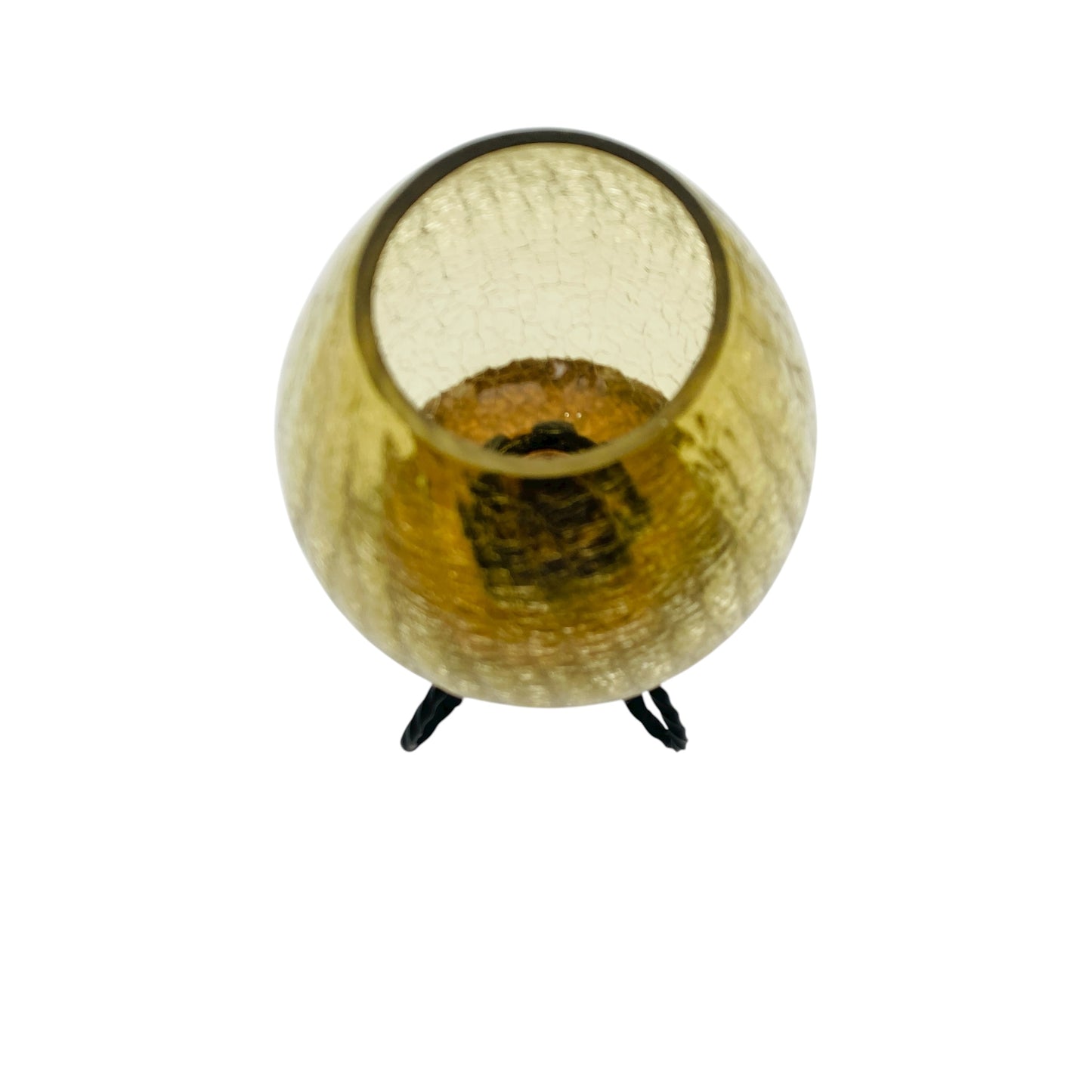 Vintage Windlicht Kerzenständer mit Craquellé Glas Schirm gelb Kupfer Eisen 60er 70er Jahre
