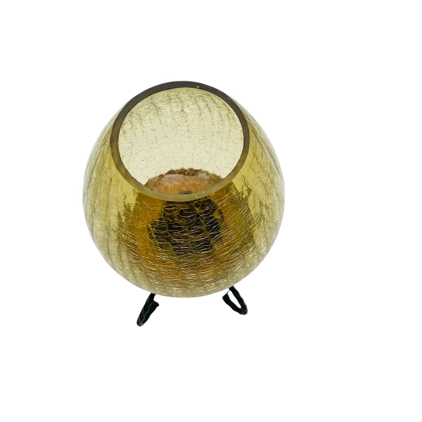 Vintage Windlicht Kerzenständer mit Craquellé Glas Schirm gelb Kupfer Eisen 60er 70er Jahre