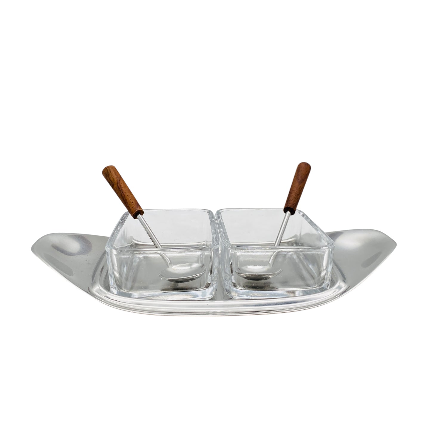 WMF Edelstahl Schale mit Glas Schalen und Löffeln 70er 80er Jahre