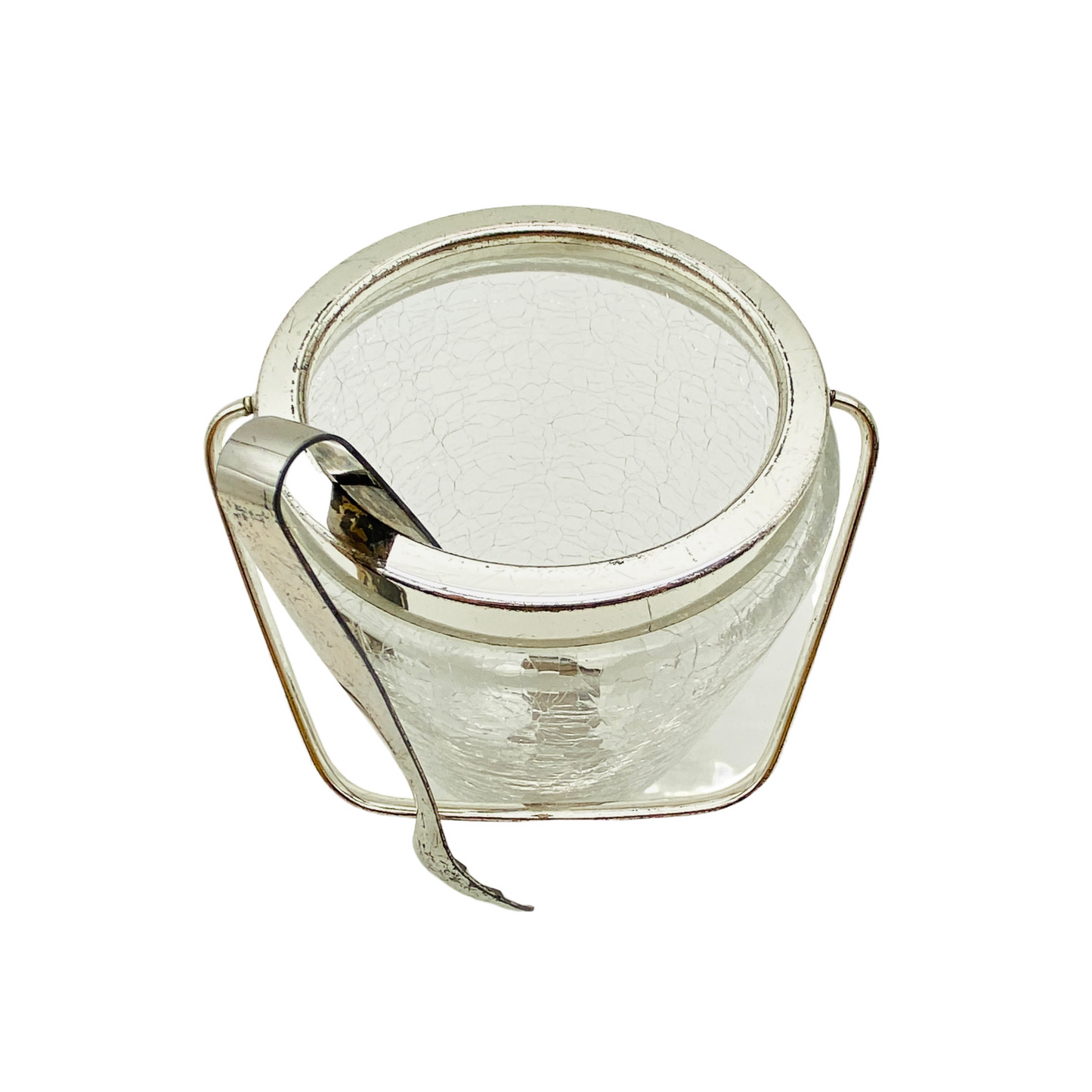 WMF Eiseimer Craquelee Glas 50er 60er mit Zange versilbert