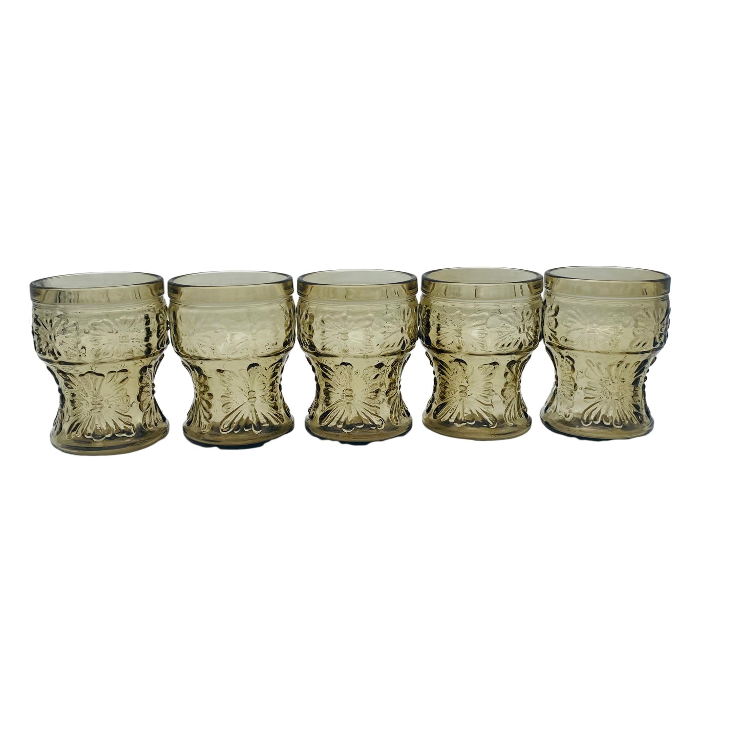 Wassergläser Rauchglas 1970er Gläser Struktur Dekor 5er Set Italien
