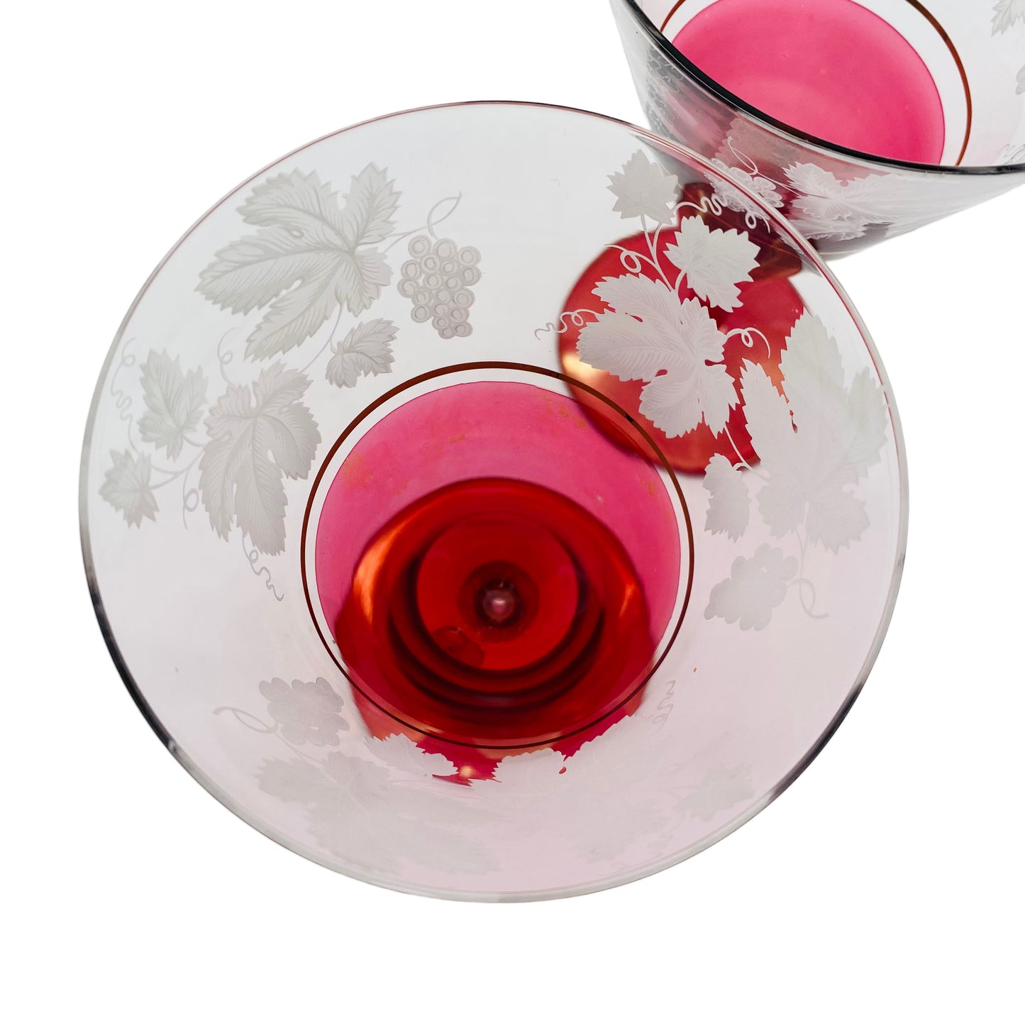 Weingläser 60er Jahre Belgien irisierend rosa Gläser Weinreben