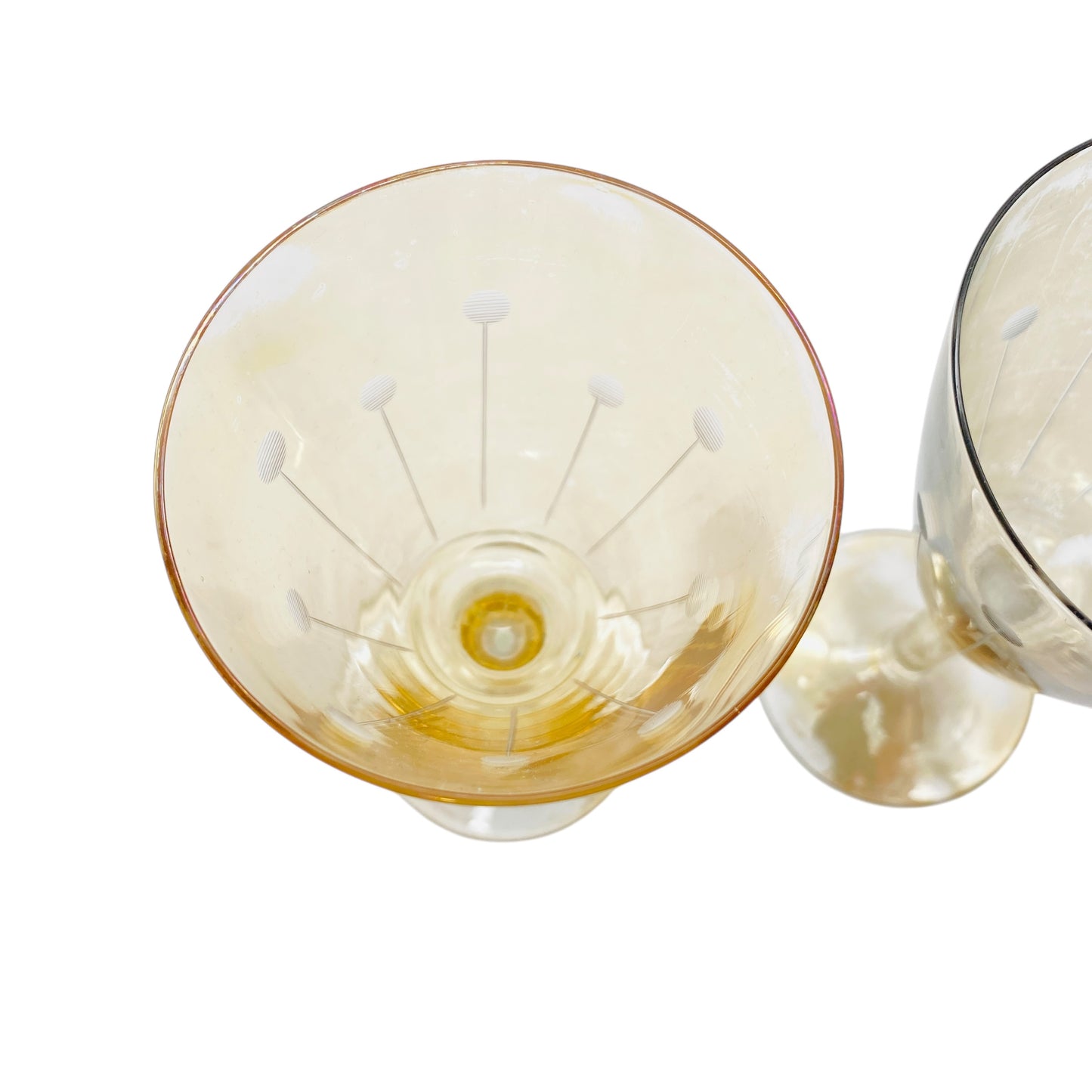 Weingläser irisierend beschliffen 2er Set gelb grau 60er 70er Jahre