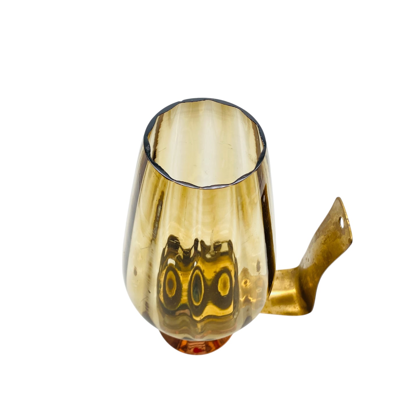 Windlicht Bernstein Glas gelb Kupfer Messing 60er 70er Jahre Dekoration Kerzenständer