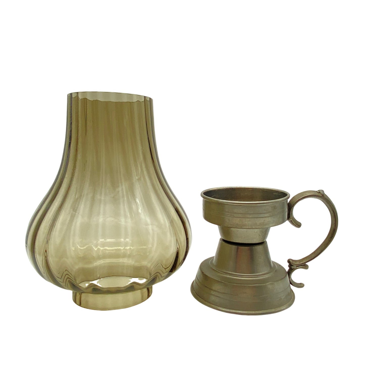 Windlicht Zinn Reinzinn 92% Rauchglas 1960er 1970er Glas