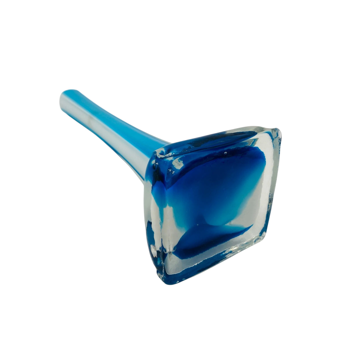 Solifleur Rosenvase Stengelvase Glas Weiß Türkis Blau Transparent Überfang 70er 80er H 30,3cm