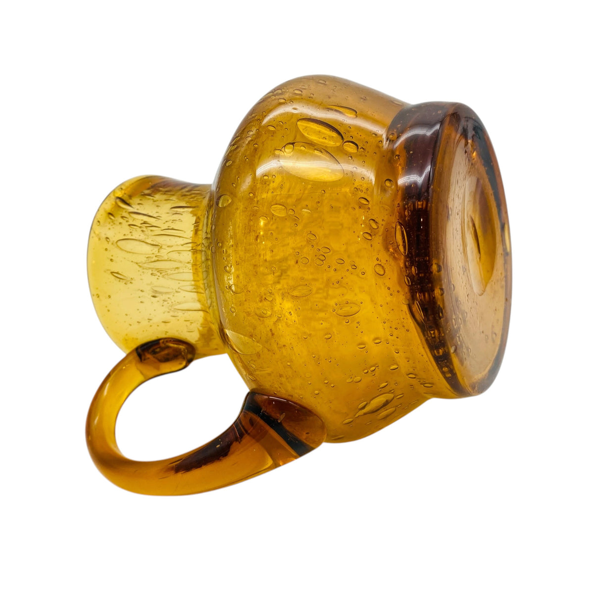 Vase Schaumglas Gelb mit Henkel 50er 60er Glas Mid Century Modern