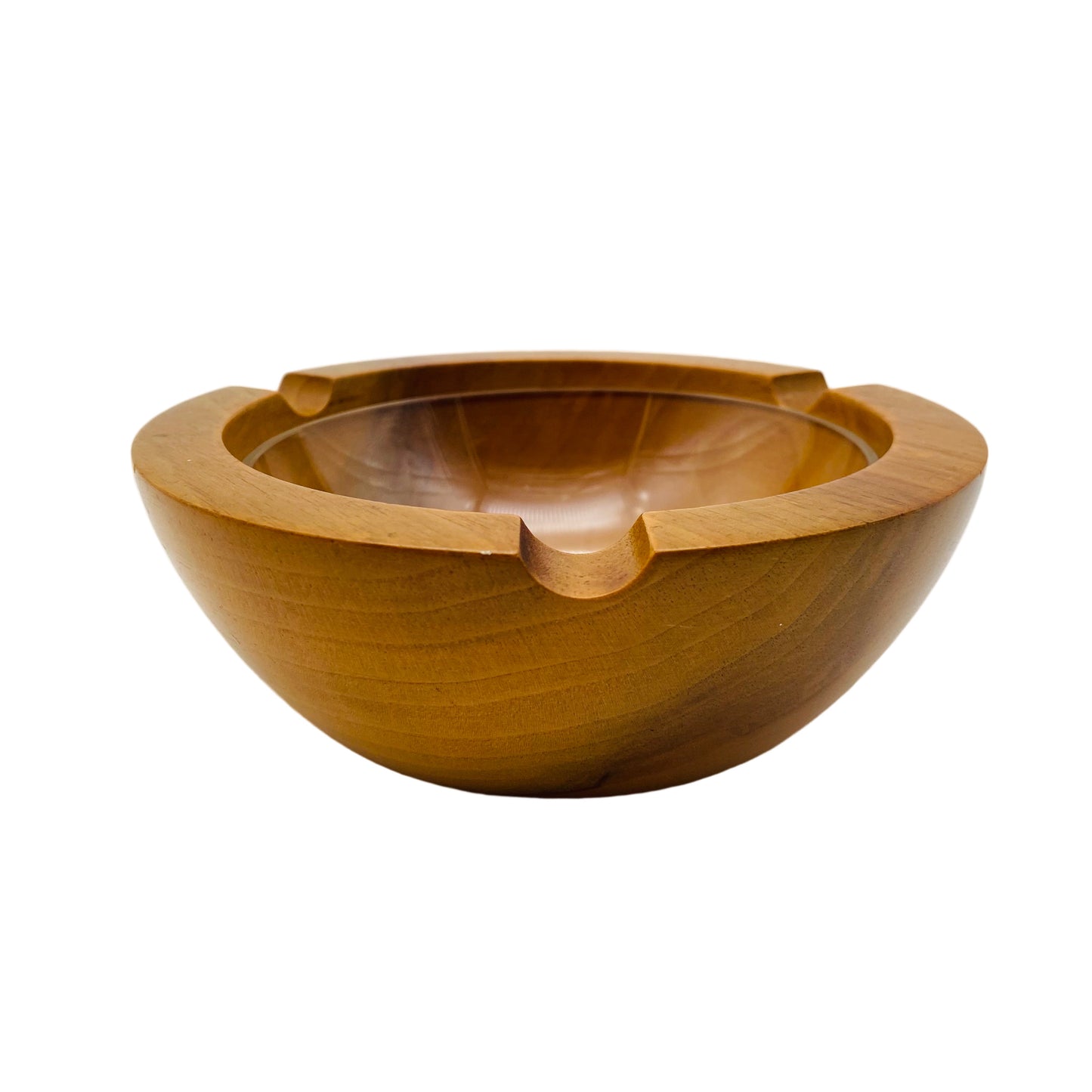 Aschenbecher 60er 70er Holz mit Einsatz aus Glas Schale