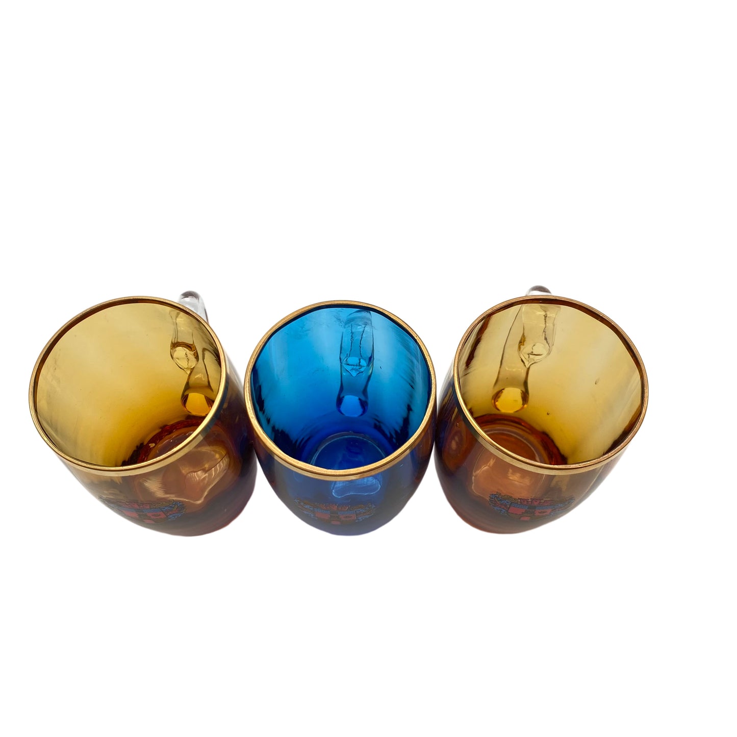 Bad Driburg Tassen Glas blau Bernstein gelb Andenkengläser