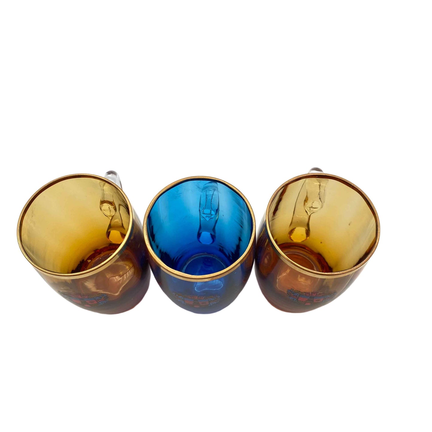 Bad Driburg Tassen Glas blau gelb Andenkengläser 60er 70er