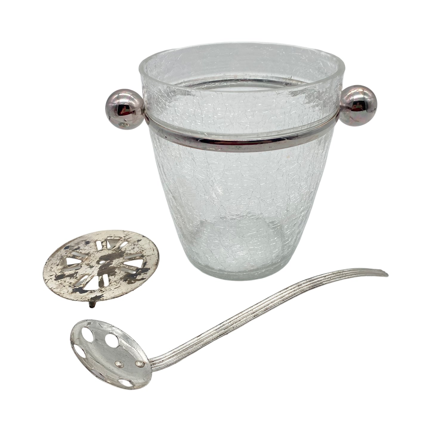 Eiseimer Bar Glas Craquele versilbert mit Schöpfer 60er 70er Jahre