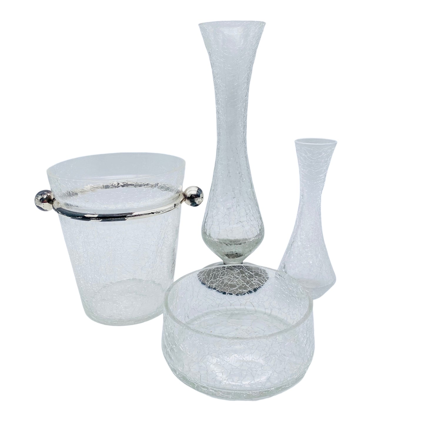 Eiseimer Vasen Schale aus Craquele Glas 60er 70er Eisglas