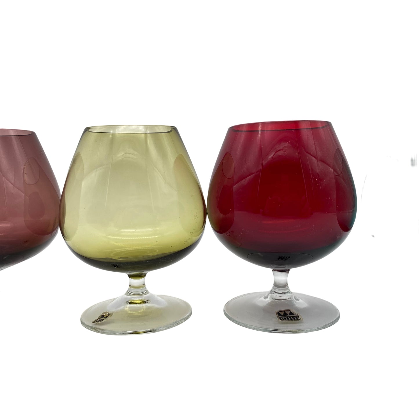 Erwin EISCH Frauenau Cognacgläser bunt rot türkis lila gelb 50er Gläser Glas