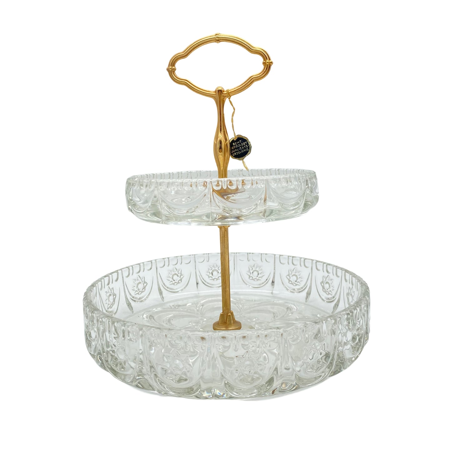 Etagere mit 2 Schalen vergoldet Gold Glas beschliffen 70er Jahre